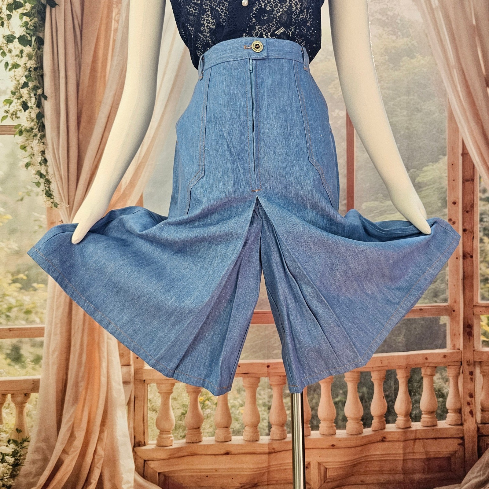 Vintage 1970s Sears The Fashion Place Denim Culottes High Waist Gaucho Pants