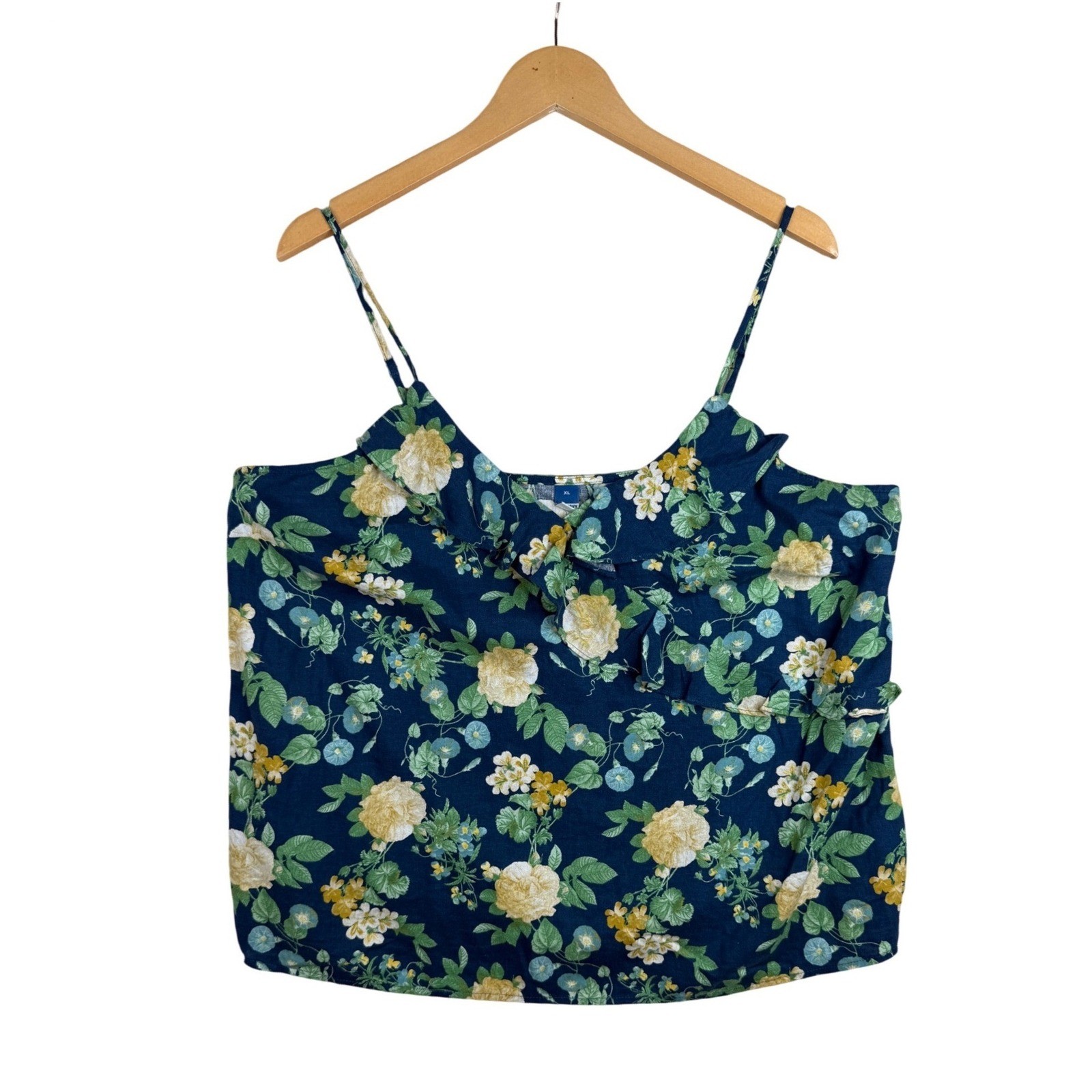 Old Navy Floral Print Linen Blend Cami Top size XL Blue/Yellow