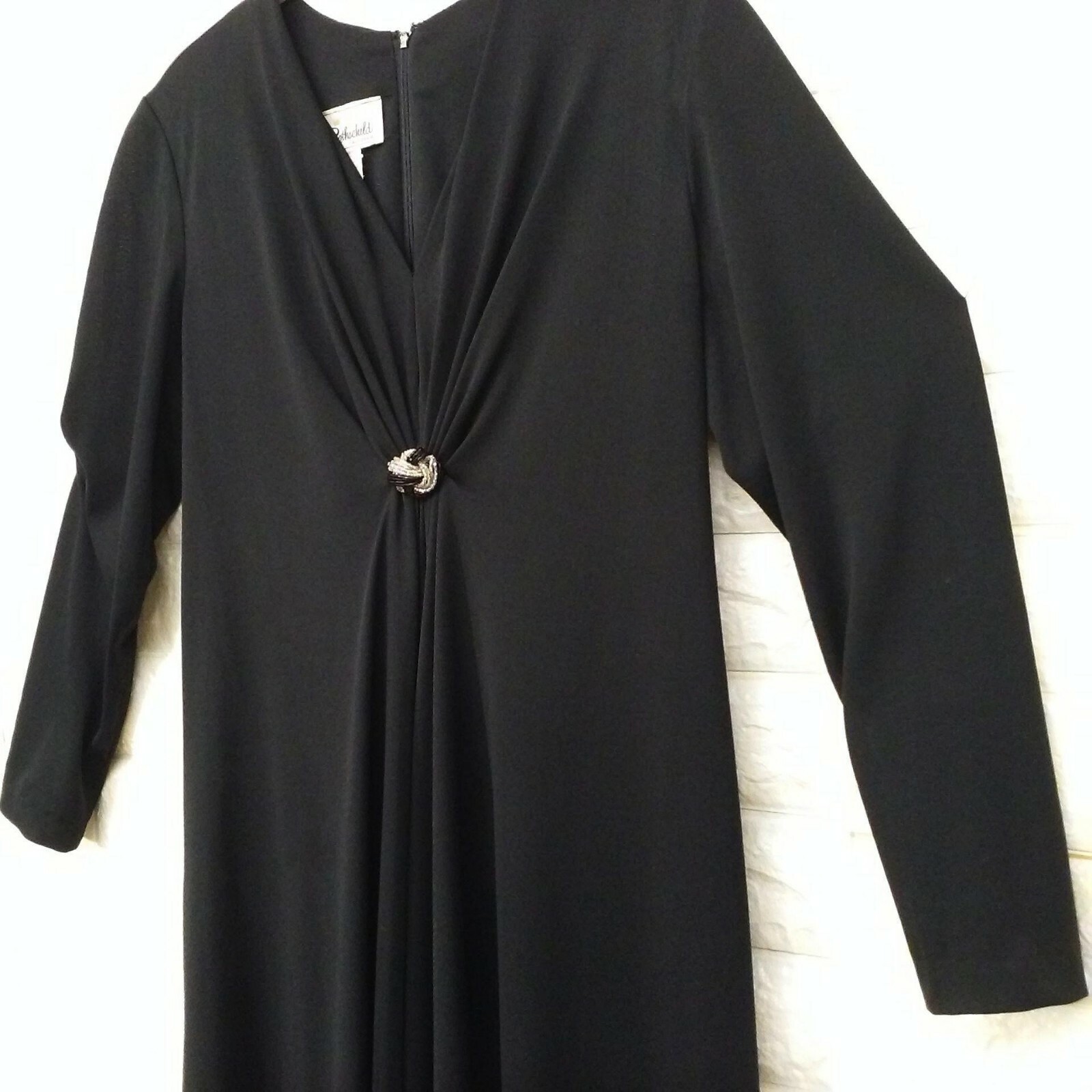 Vintage 60s-70s Fred Rothschild Hostess Maxi Dress Sz-18 Bead detail Black Zip
