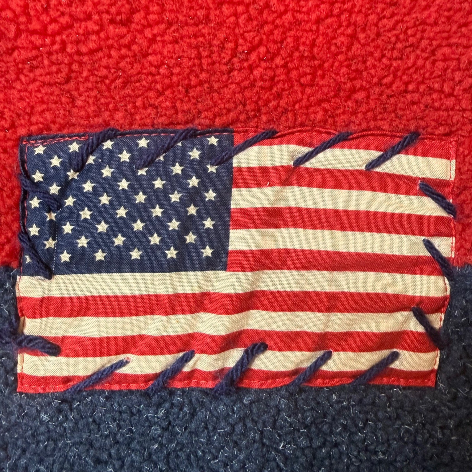 Vintage Real Comfort USA Fleece Pullover L Red Navy Americana Flag Mock Neck