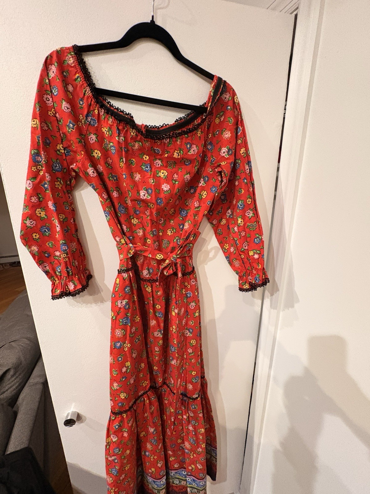 Vintage Dutchess Dress Petite Red Floral Prairie Cottagecore Boho USA Women’s S