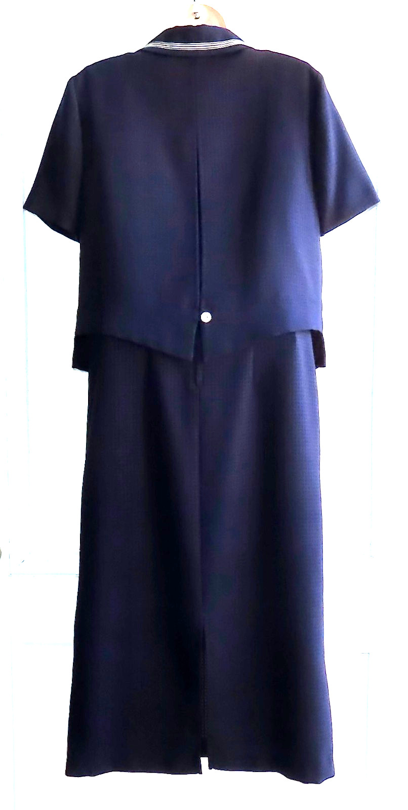 Vtg Miss Dorby 2-Pc Dress Suit Short-Sleeve Jacket & Sheath Maxi Dress, Navy 10P