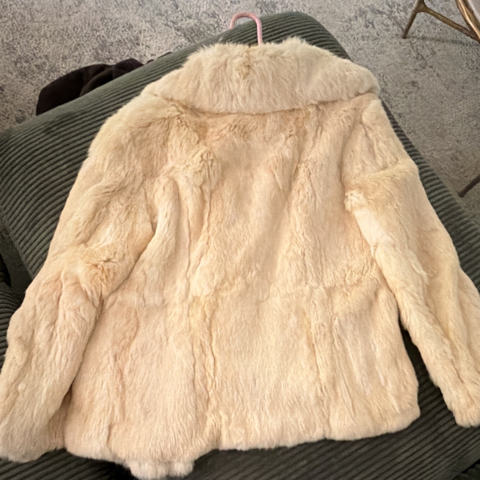 Vintage Dino Ricco Genuine Rabbit Fur Jacket Ivory Women’s Size L Rayon Lining