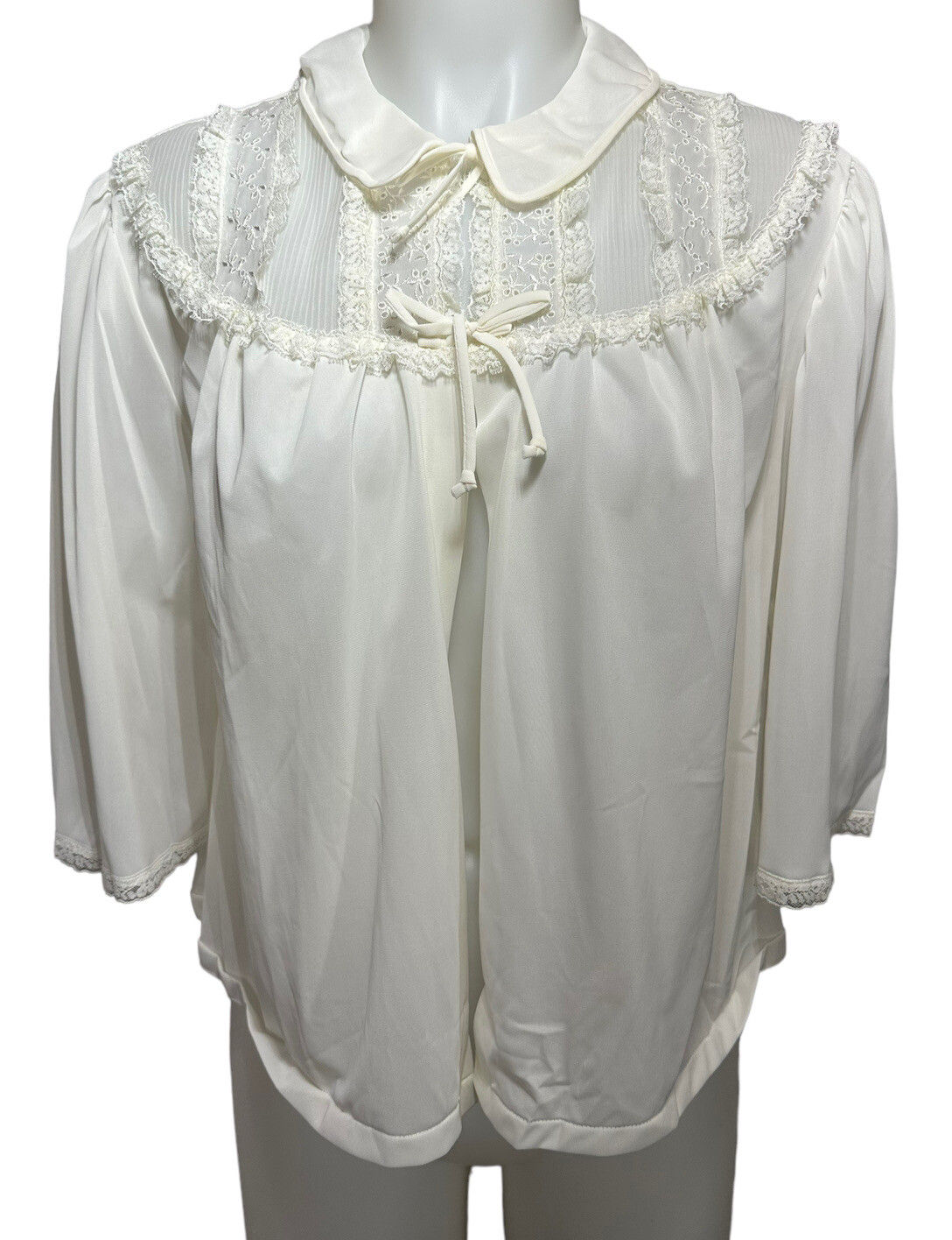 Vintage Seamprufe M Nylon Ivory White Topper Short Sleeve Lace Prairie Sheer USA