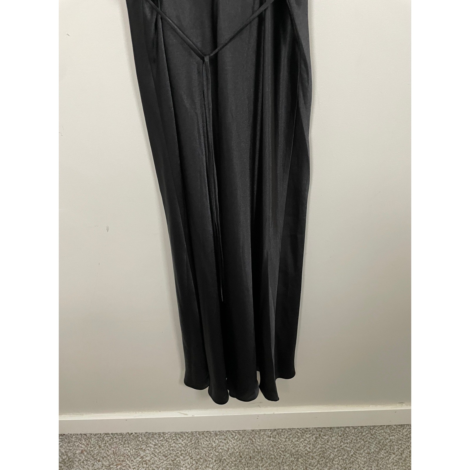 Vintage Oscar De La Renta Black Satin Midi Slip Dress Size Medium Romantic Fairy