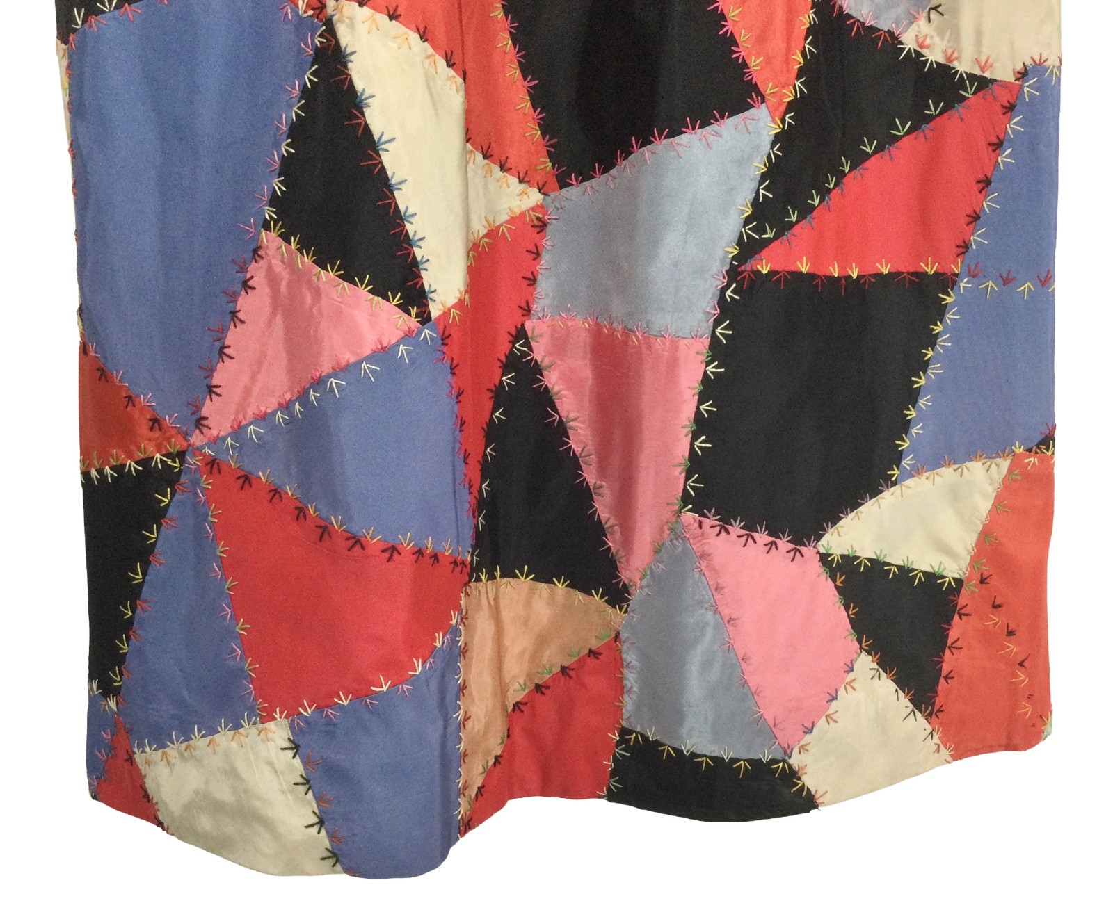 vtg 60S 70S ANTIQUE PATCHWORK CRAZY QUILT EMBROIDERED dress SKIRT 32 cottagecore