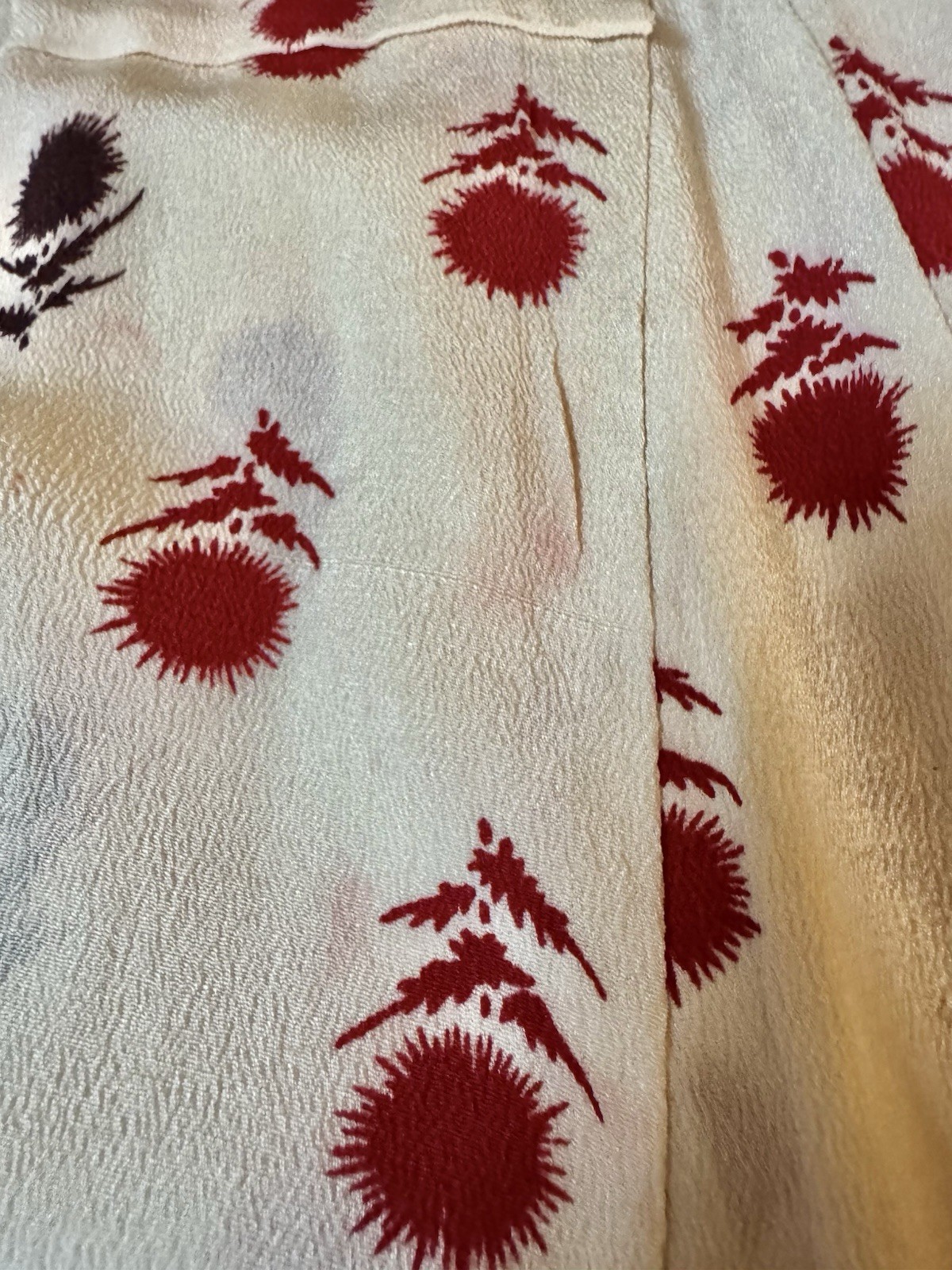 Vtg Kimono Silk Crepe Extreme Long Sleeves Duster Jacket Robe Off White Red