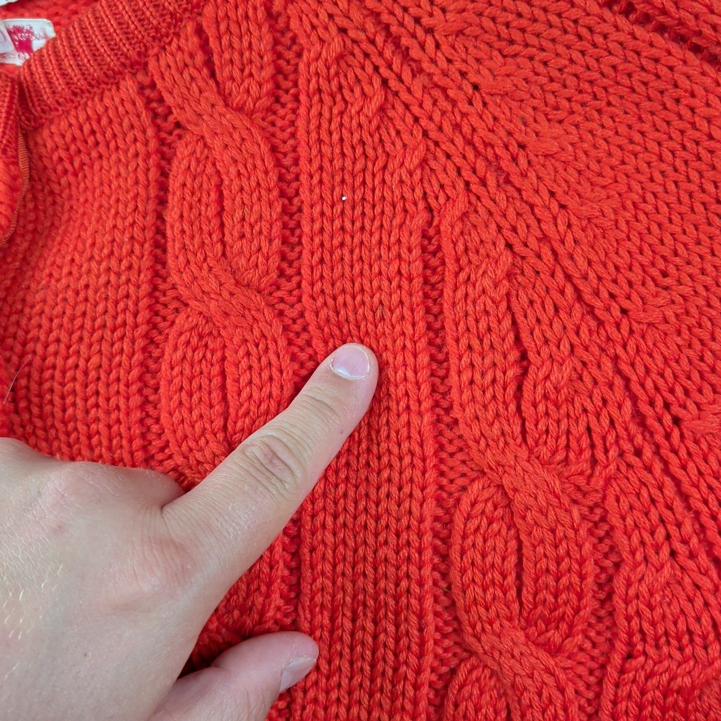 VTG 60s 70s Tami Sweater Womens Red Orange Cable Knit British Colony Hong Kong