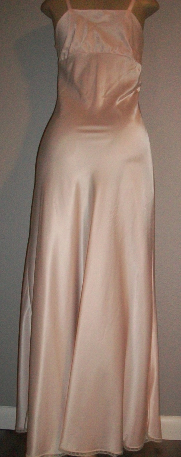 Vtg Pink Acetate Satin Long Nightgown S