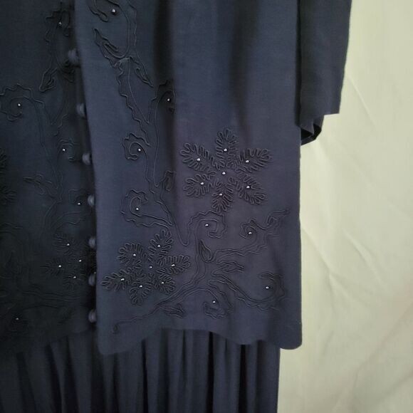 KSL Karin Stevens Dress 14 Vtg Navy Blue Mother Bride Formal sequins eveningwear