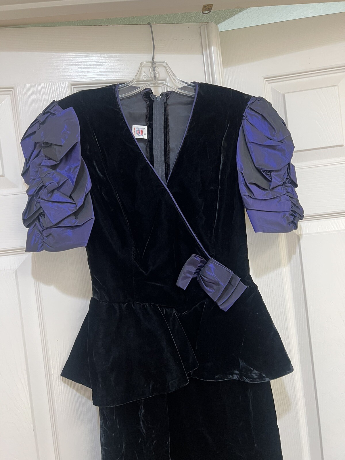 VNTG 80s Violet Velvet Peplum Avant Garde Style Party Dress prom formal Gatsby 8