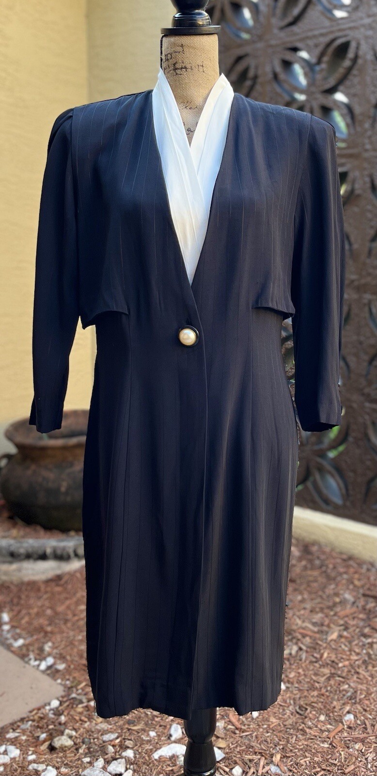 Womens John Roberts Dress Pinstripe 80s Black Vintage Size 9/10 Made in USA