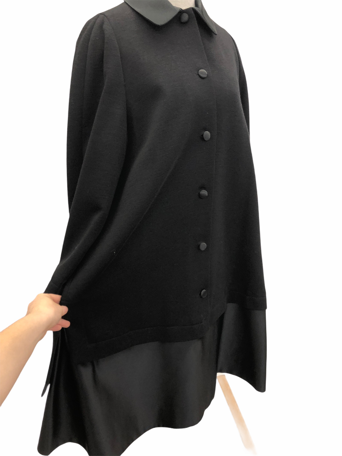 Vintage VTG 80s Mr Beene Geoffrey Beene Black Wool Silk Long Sleeve Swing Dress