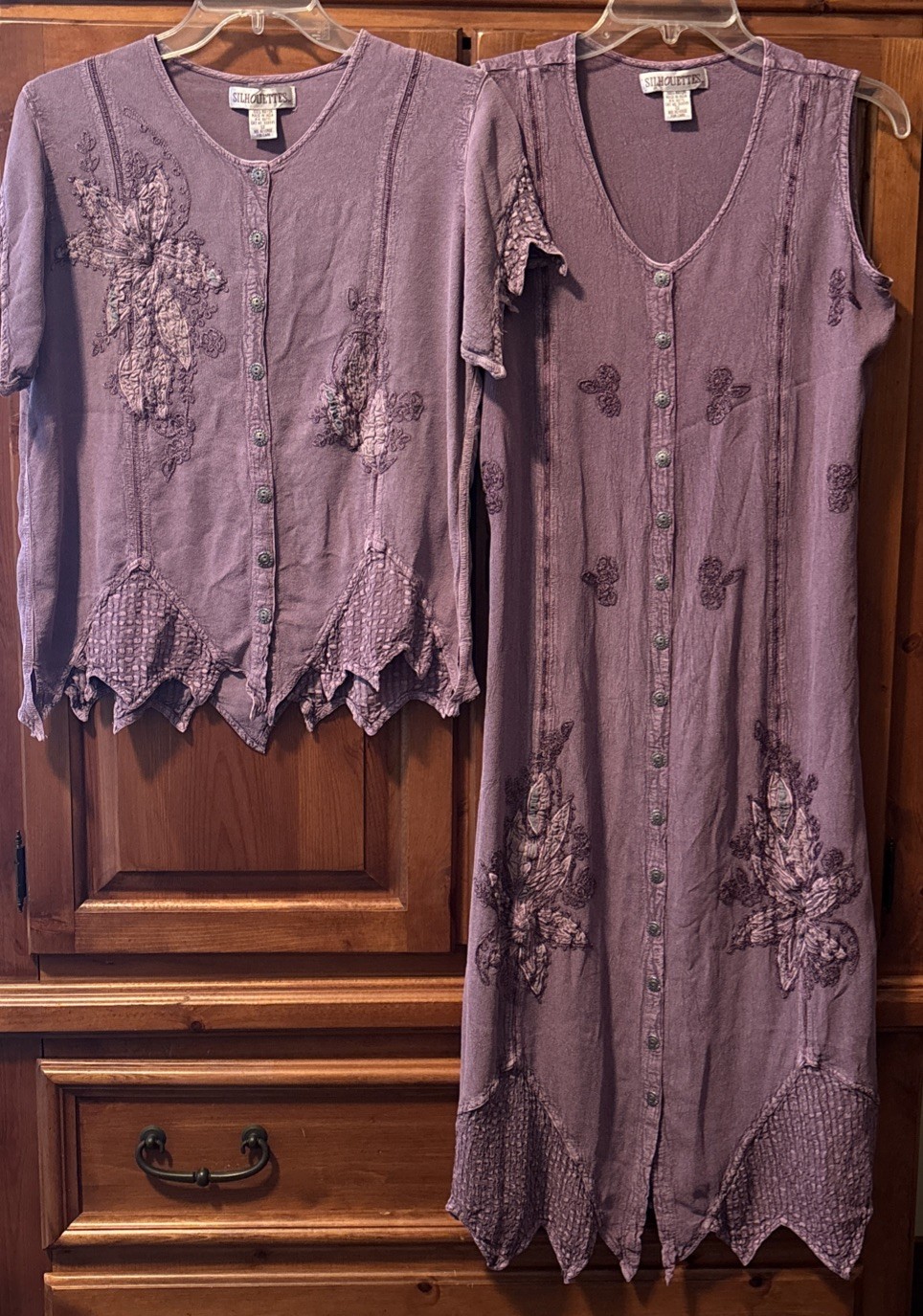 VINTAGE SILHOUETTES PURPLE BLOUSE & DRESS W/SILVER BUTTONS & EMBROIDERY SIZE 12