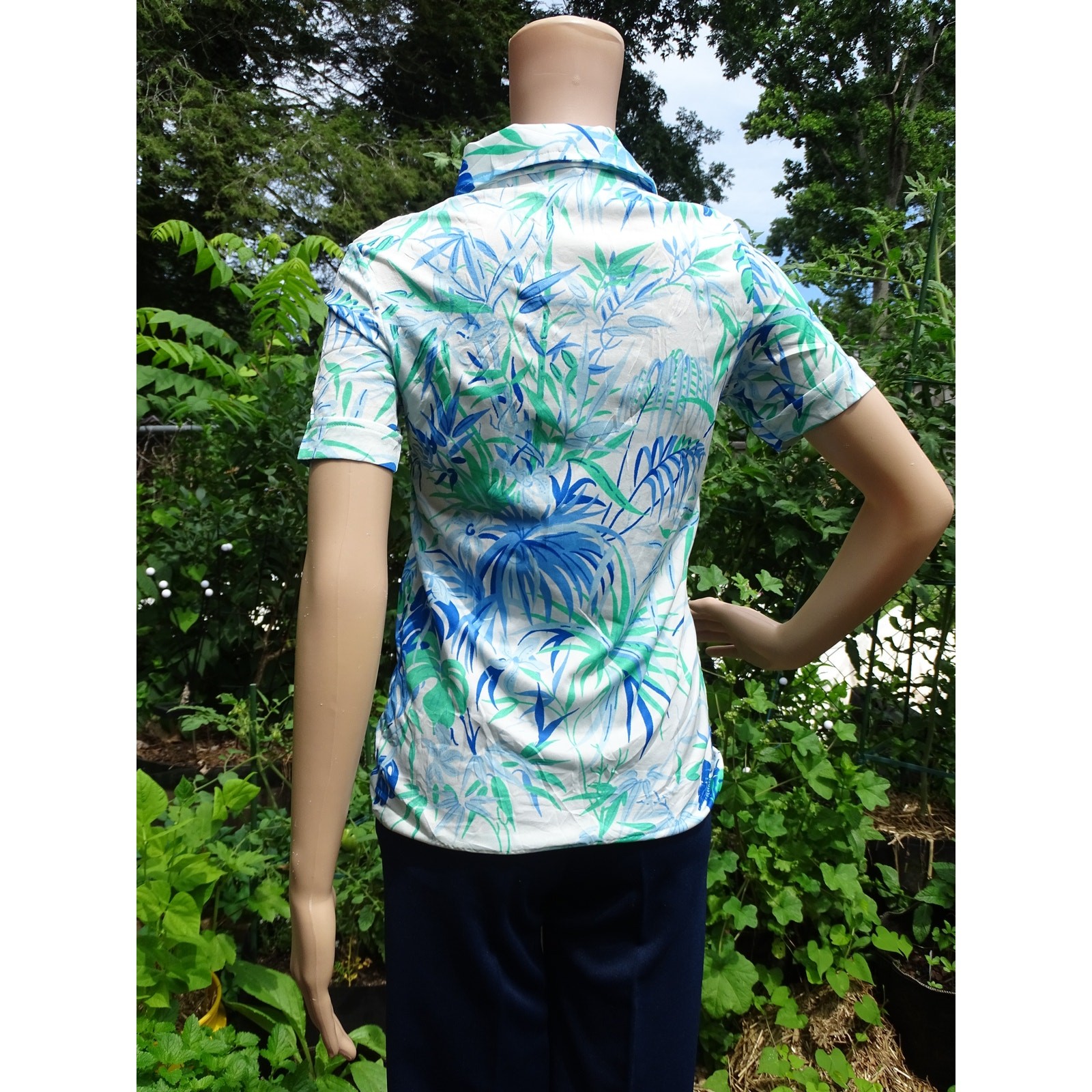Vintage 70s Jayson Classics Bamboo Botanical Print Shirt Womens Medium Hawaiian