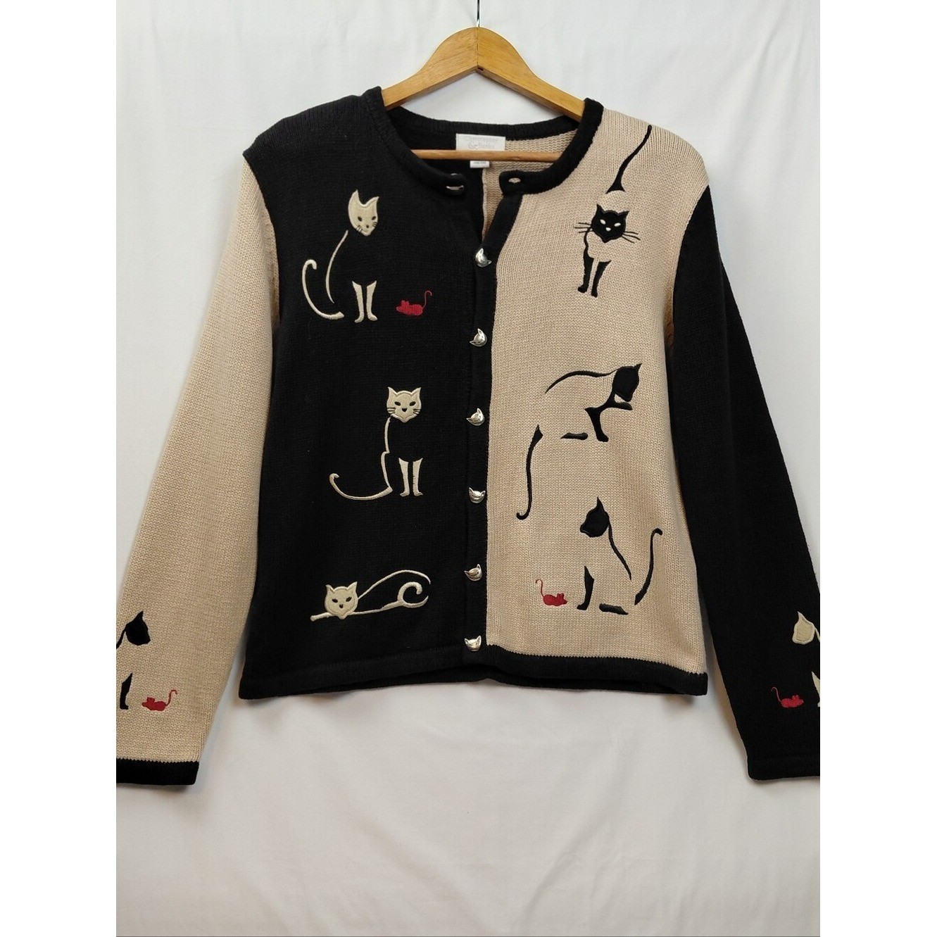 Vintage Cat Sweater Women’s Size Medium Cat Buttons Y2K