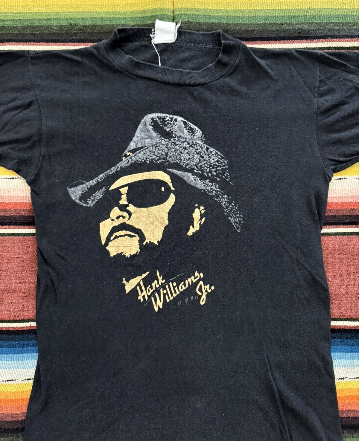 RARE Vintage HANK WILLIAMS Jr Tee T Shirt BOCEPHUS Tour 70s 80s MUSIC Black BAND