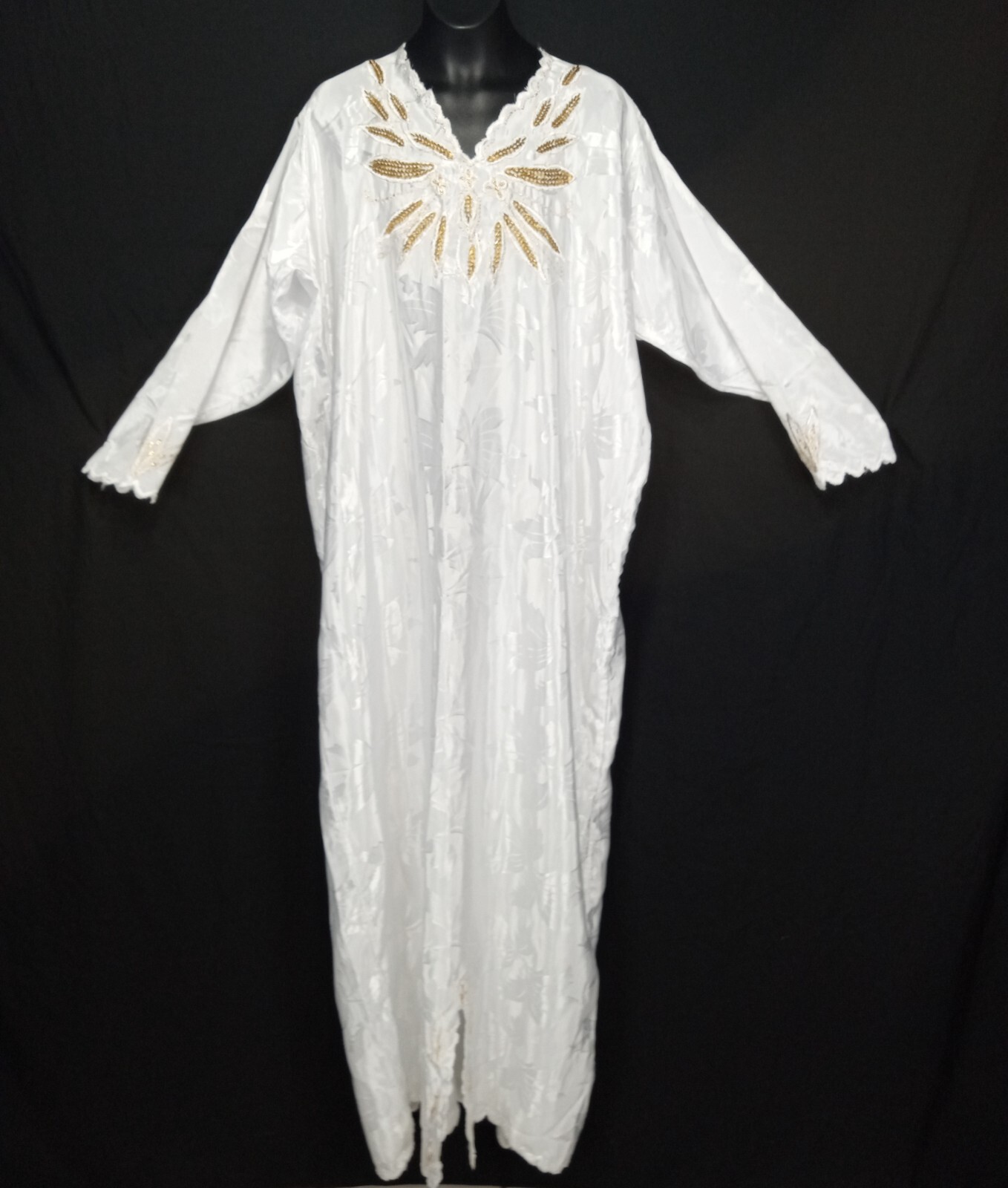 Y2K white satin women’s gold Beaded Sequined long evening soiree dress