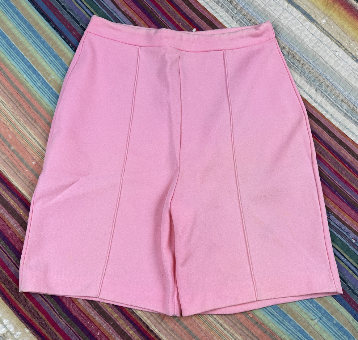 Vtg 60s 70s Jane Colby Polyester Stretch Pintuck Shorts Pastel Pink Womens 13-14