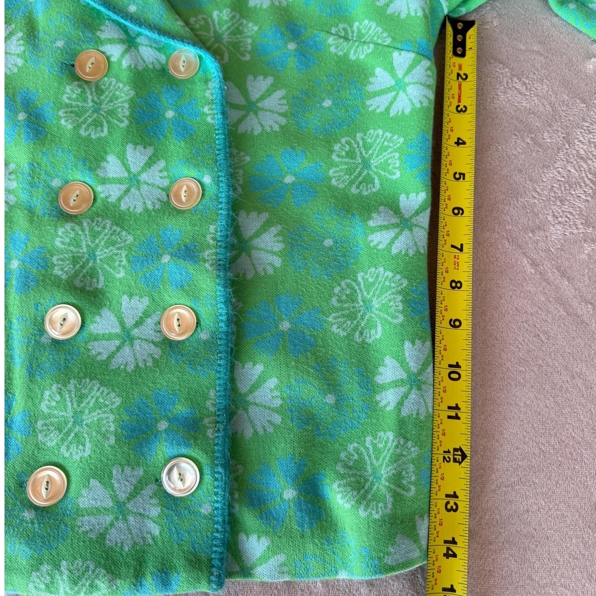 1960s Mod Floral Knit Blazer Jacket, Green Blue Orlon Double Breasted