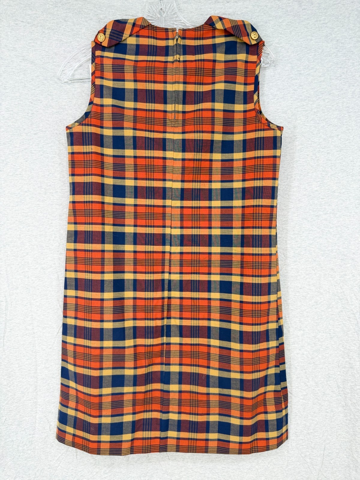 True Vintage 60s Orange / Blue Jumper Go Go Dress Plaid Mod Shift 34 Bust