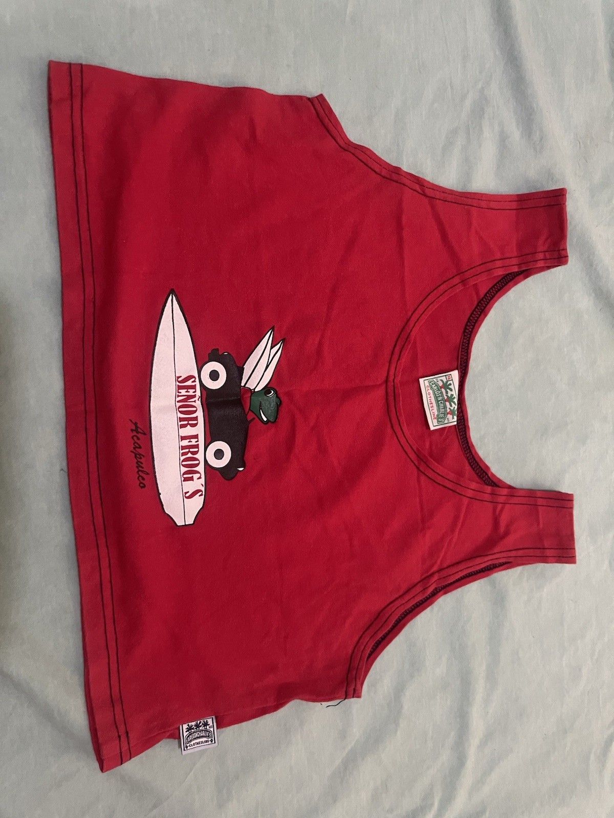 VTG Carlos ‘N Charlie’s Clothesline Senor Frog’s Acapulco Red Crop Top Tank XL