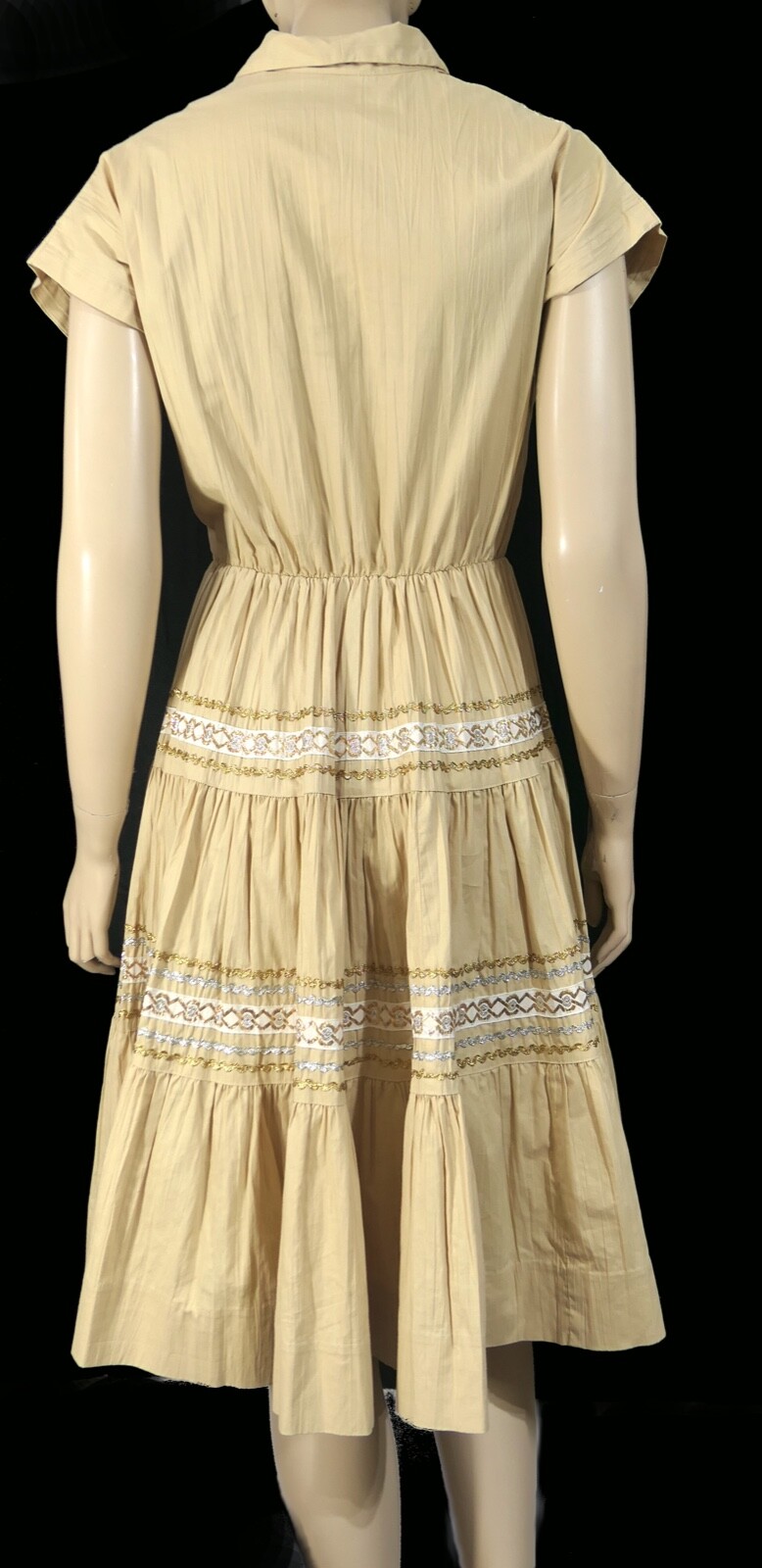 Vintage 50s 60s 101 Western Silver Gold Zig Zag Full Cotton Patio Dress S M