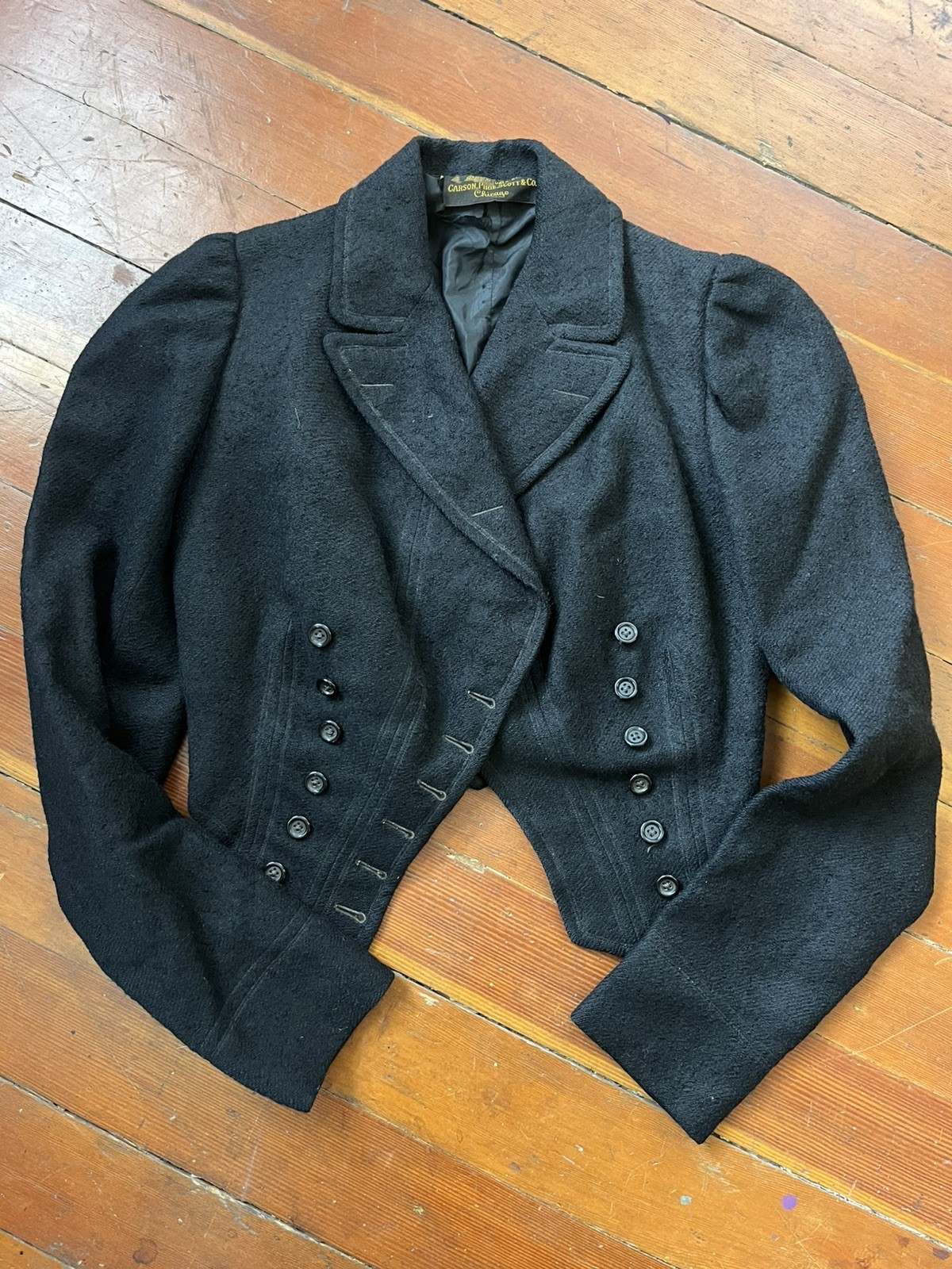Antique Victorian Late 1800s Carson, Pirie, Scott & Co Black Wool Riding Jacket