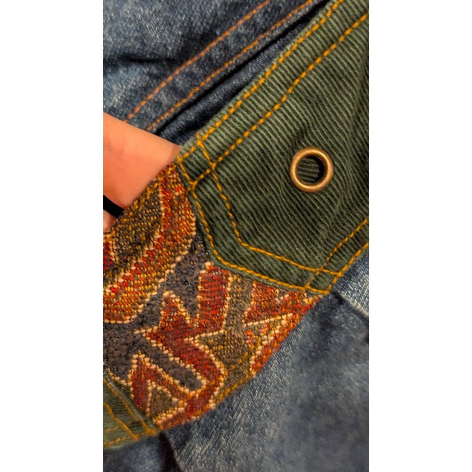 Two Twenty Denim Jacket Aztec Print Lined Snap Front Quilted Coat Vintage 90s