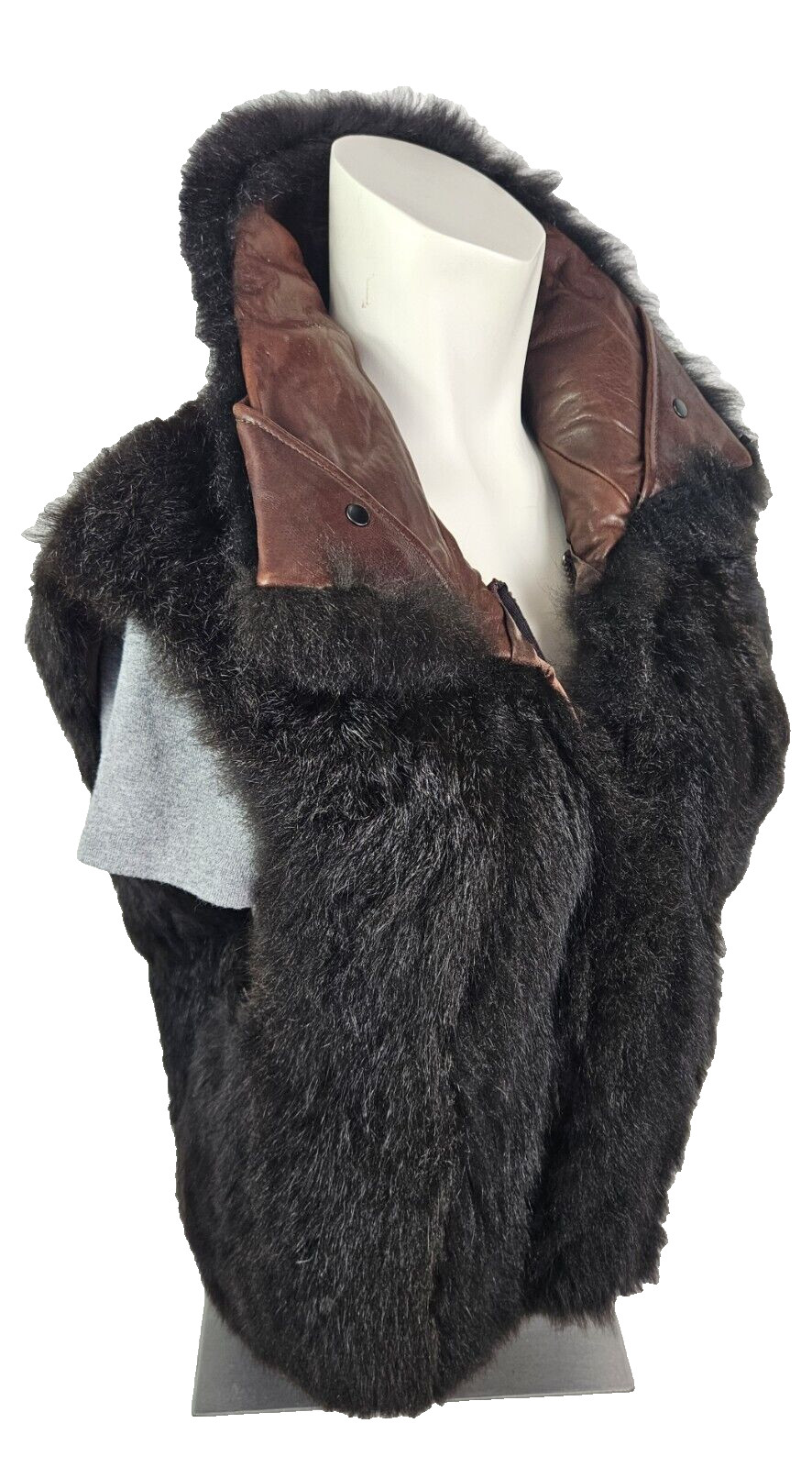 Andrew Marc New Zealand Opossum Fur Leather Collar Women’s Vest Size M
