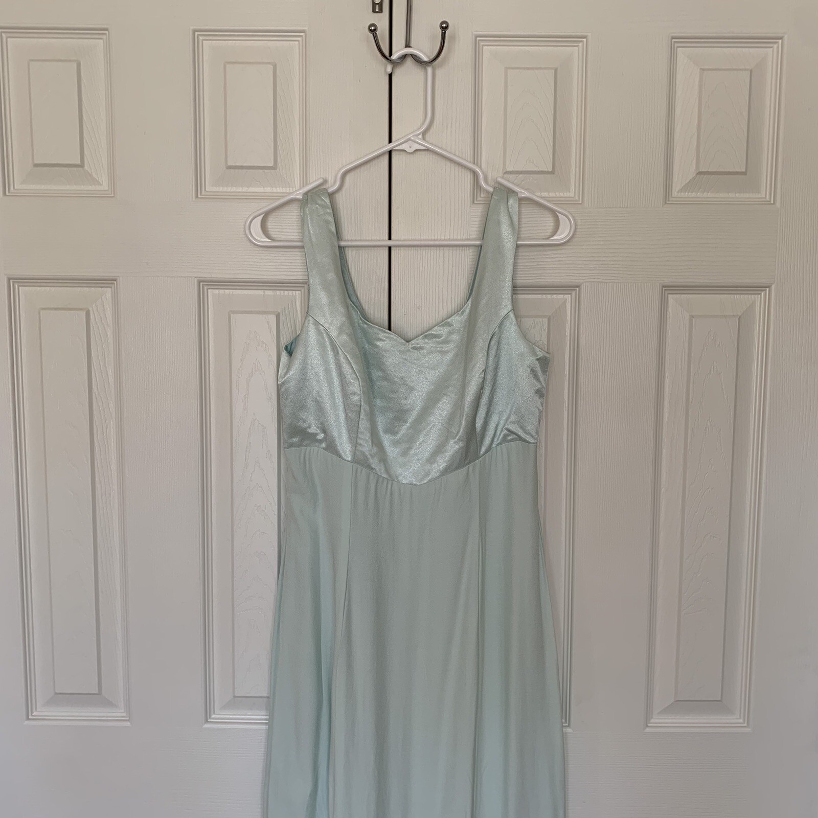 Vintage Dress ILGWU Medium Mint Green Full Length Sleeveless Gown With Slit