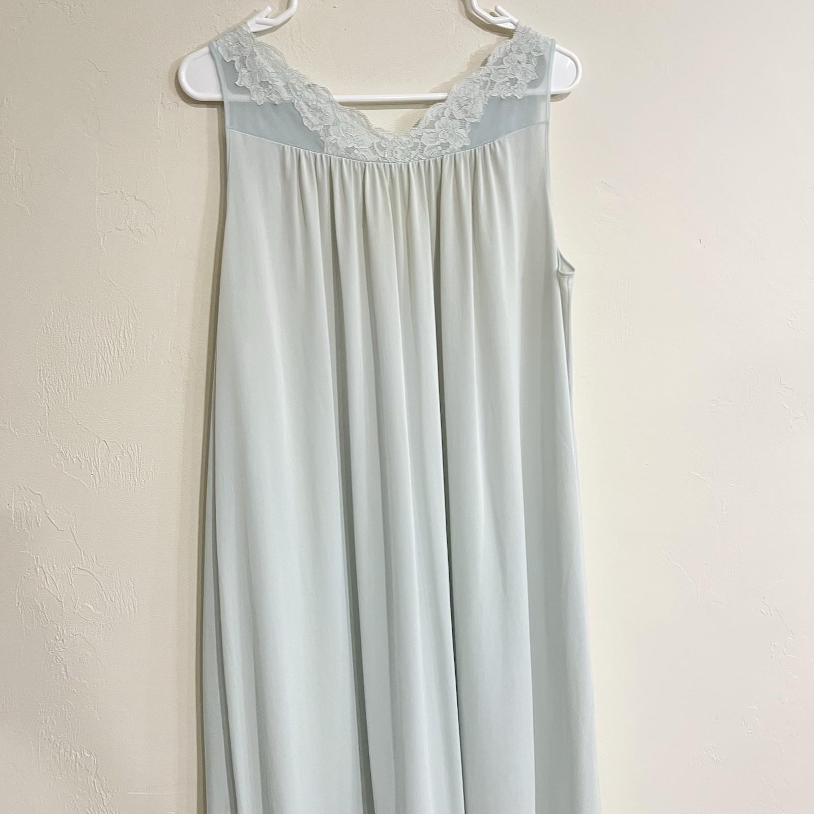 Vintage Shadow Line Lace Satin Light Blue Nightgown Babydoll Romantic Size M