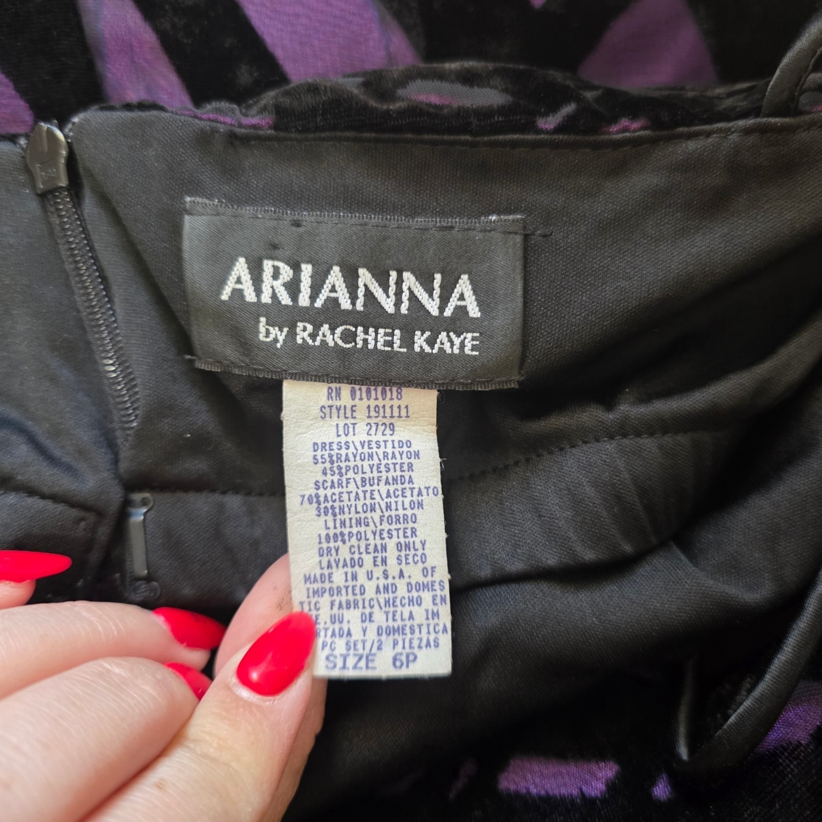 Vtg 90s Arianna Rachel Kaye Velvet Dress 6P Purple Black Flocked Mesh Whimsigoth