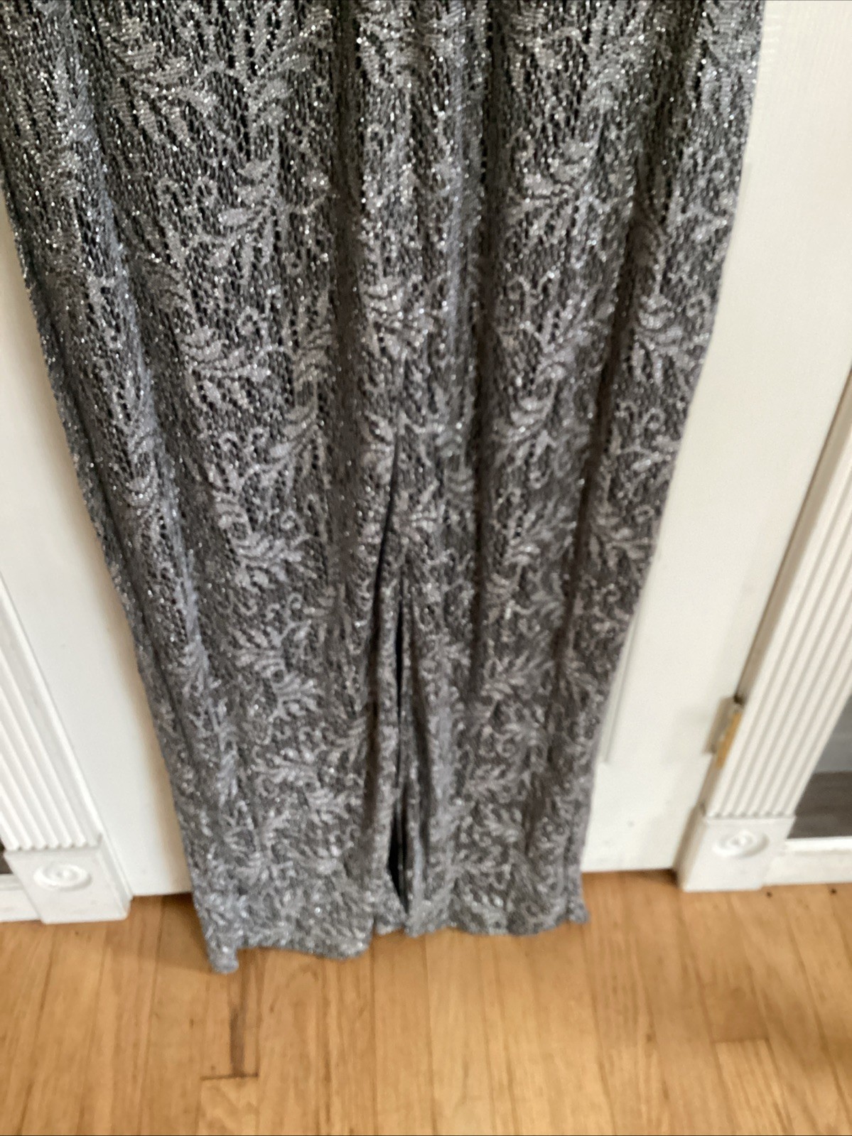 Vtg Jessica Howard Metallic Silver And Black Lace Maxi Dress Size 14 NWT