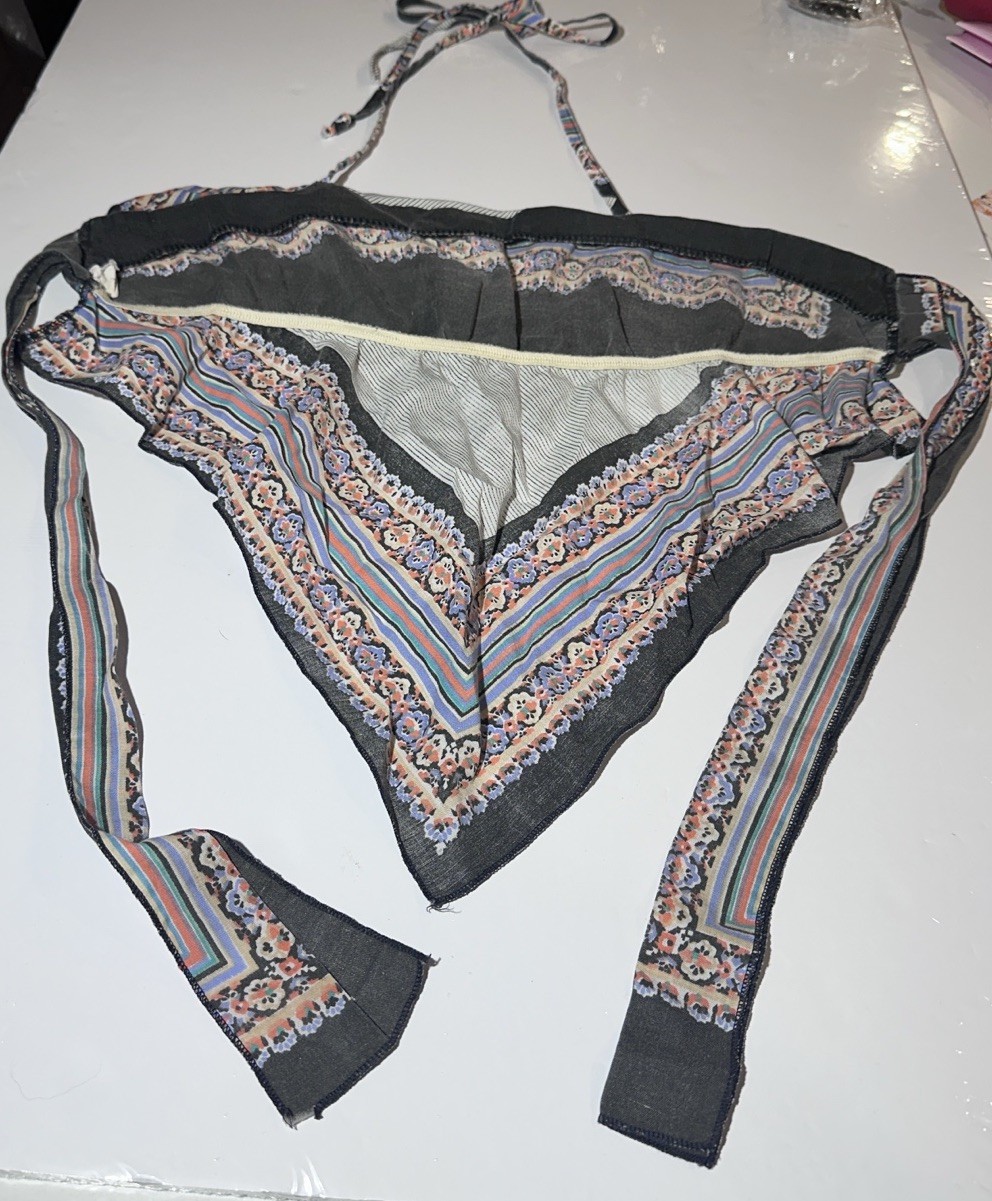 Land & Sea Vintage Bandana USA Boho Halter Top 1970s One Size Tie Back Multic