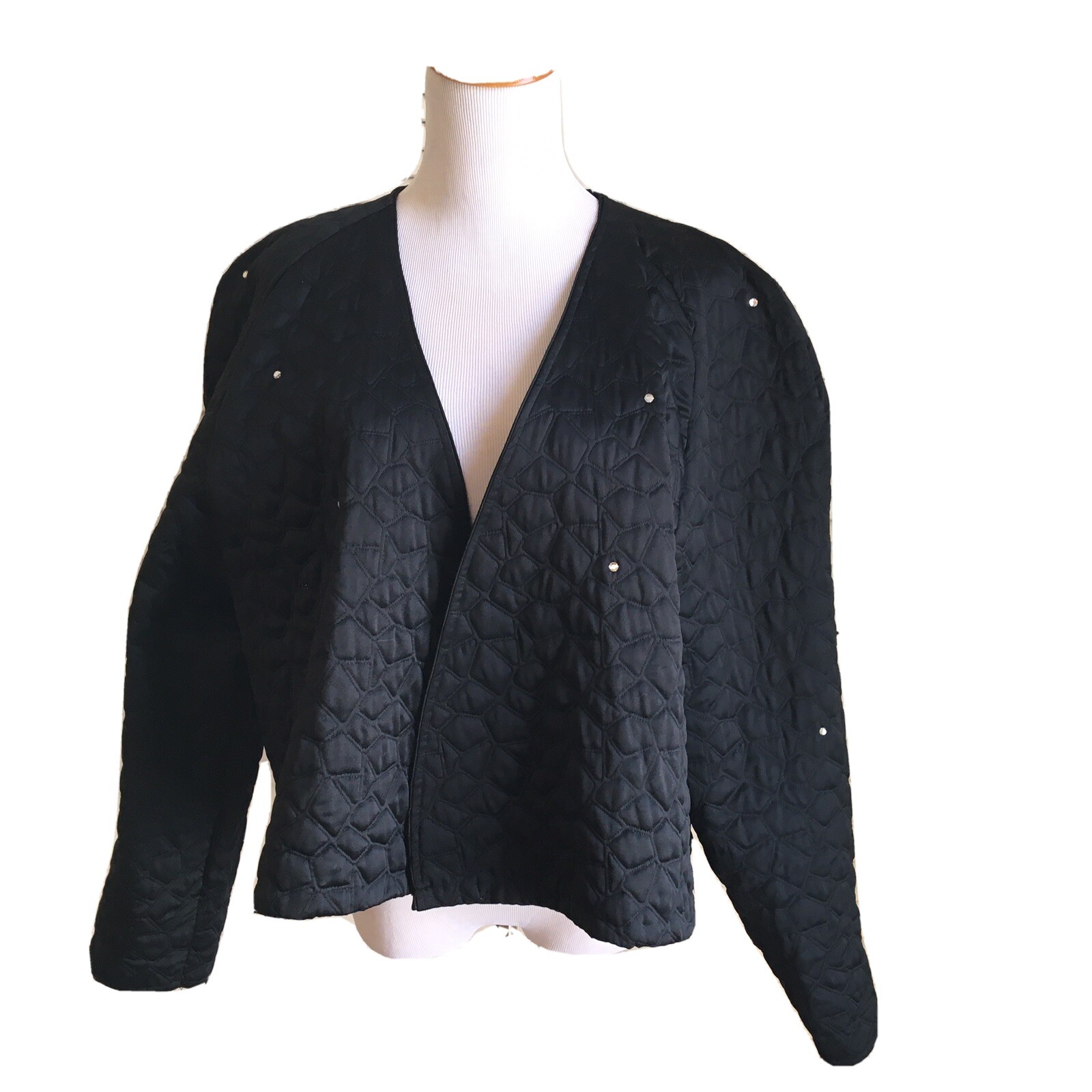 Sonia Rykiel Vintage 1980s Quilted Rhinestone Wrap Kimono Style Jacket Black M L