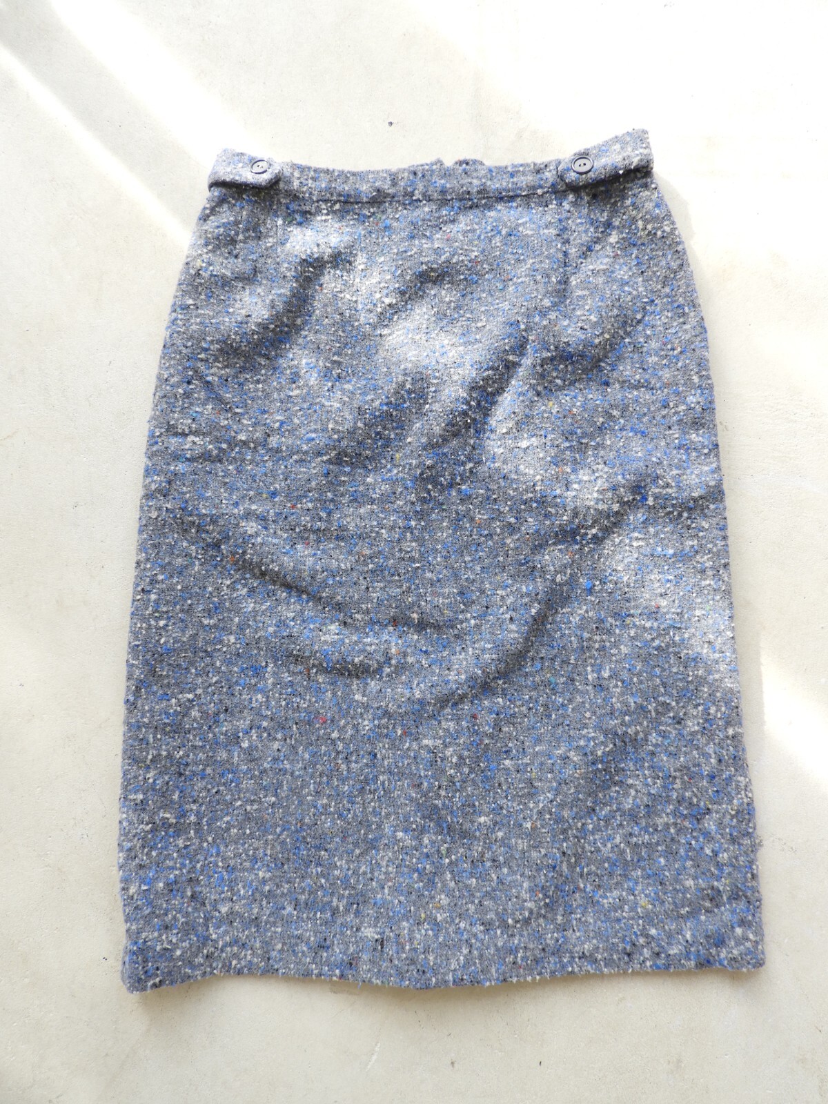 Vtg 1950’s Grey Blue Boucle’ Wool Pencil Skirt Handmade sz M