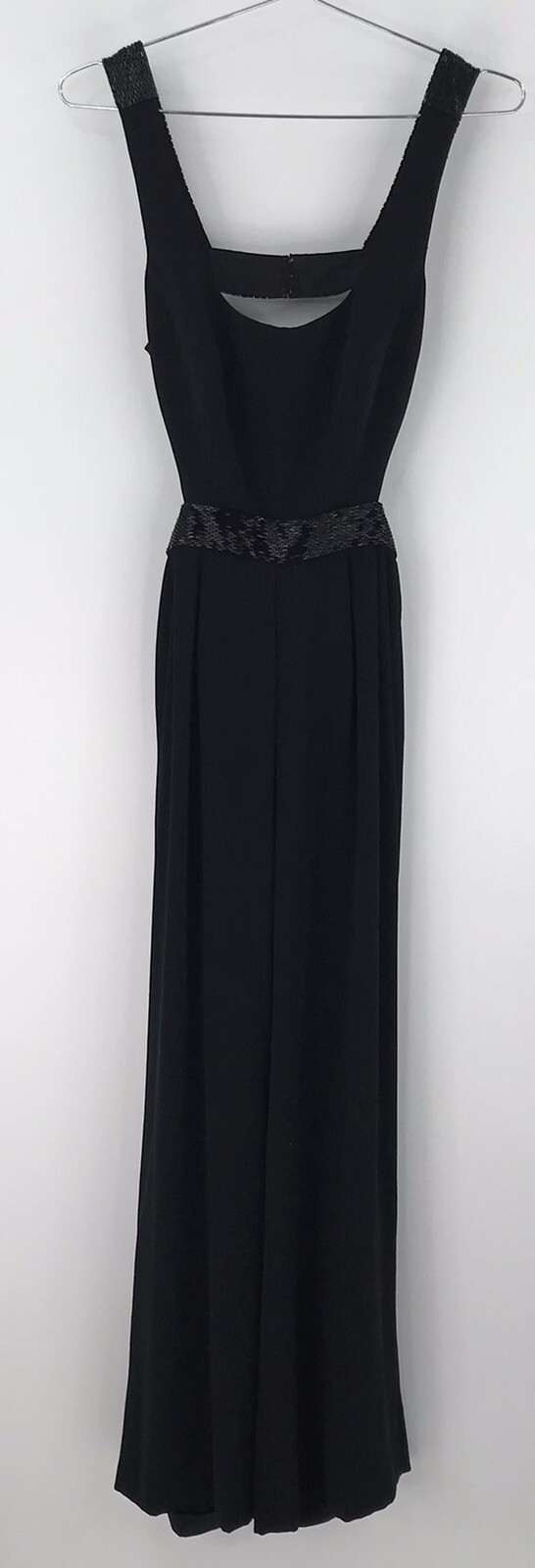 Vintage Cache Jumpsuit Romper Black Halter Beaded Black Stretch Womens Size 2
