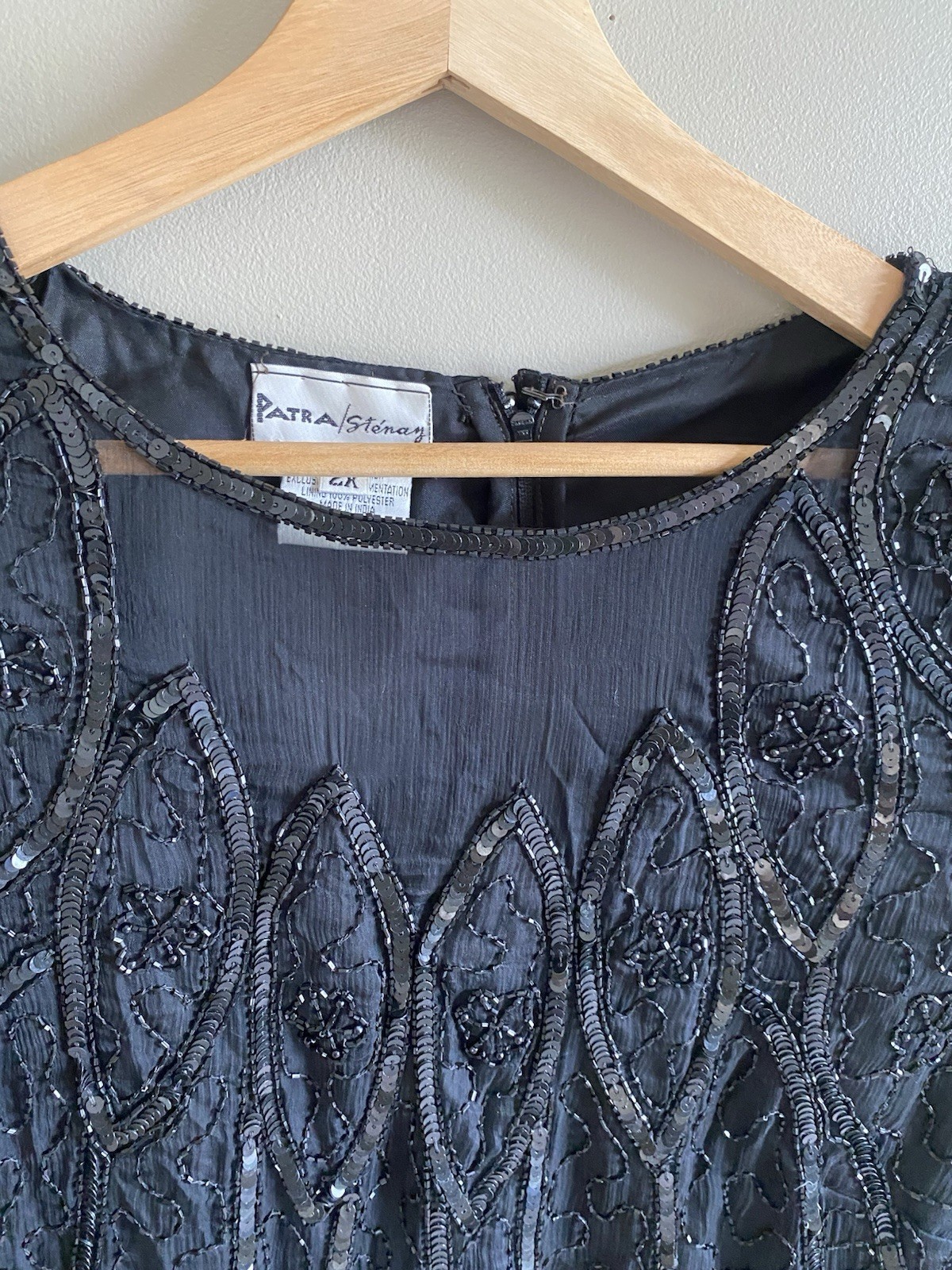 Vintage Patra Stenay Silk Sequin Blouse 2X Black Formal Sequin Mob Glam Top Goth