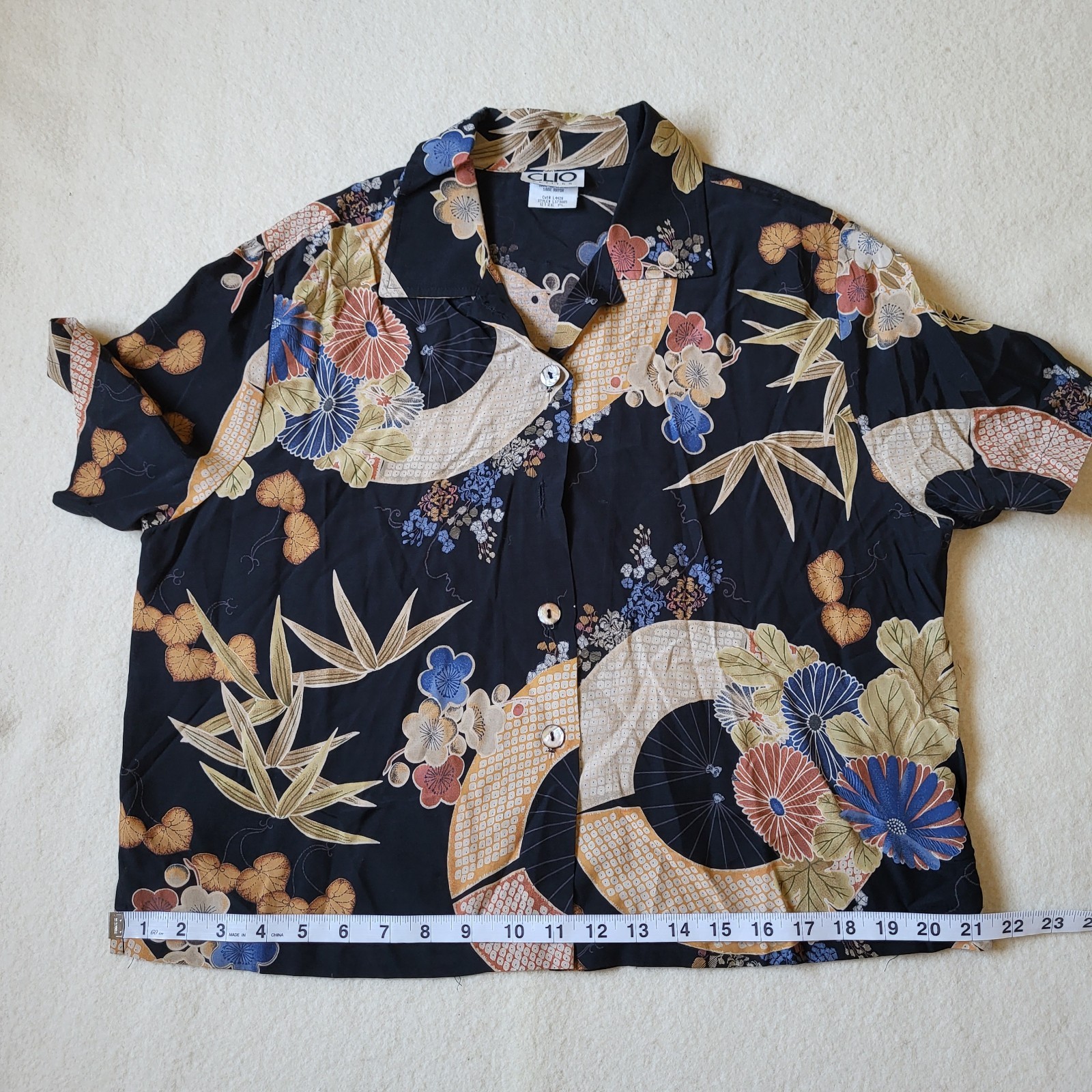 Vintage 90’s Tank Dress & Blouse Size PL Black Asian Print USA By Dressing Clio