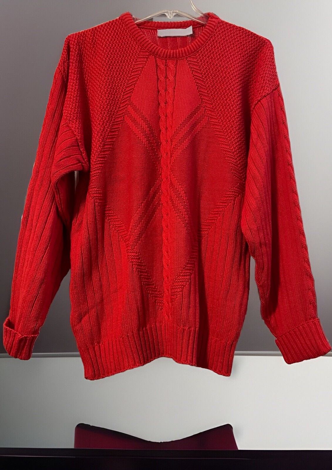 Vintage Jantzen Sweater Women Size XLT Red Crew Neck Cable Knit Fisherman Heavy