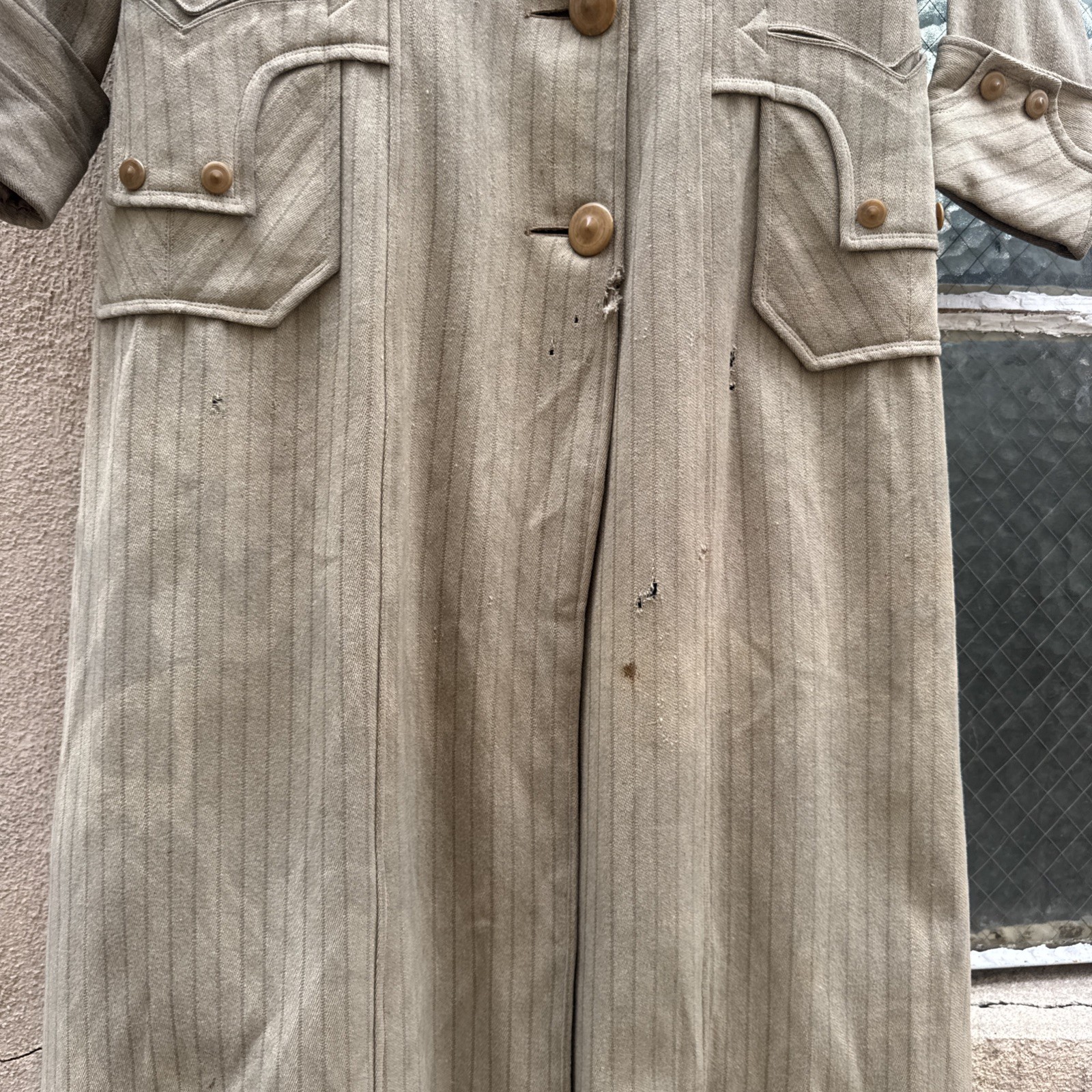 Antique Edwardian Pin Stripe Cream Coat Celluloid Buttons Darting Dress Jacket