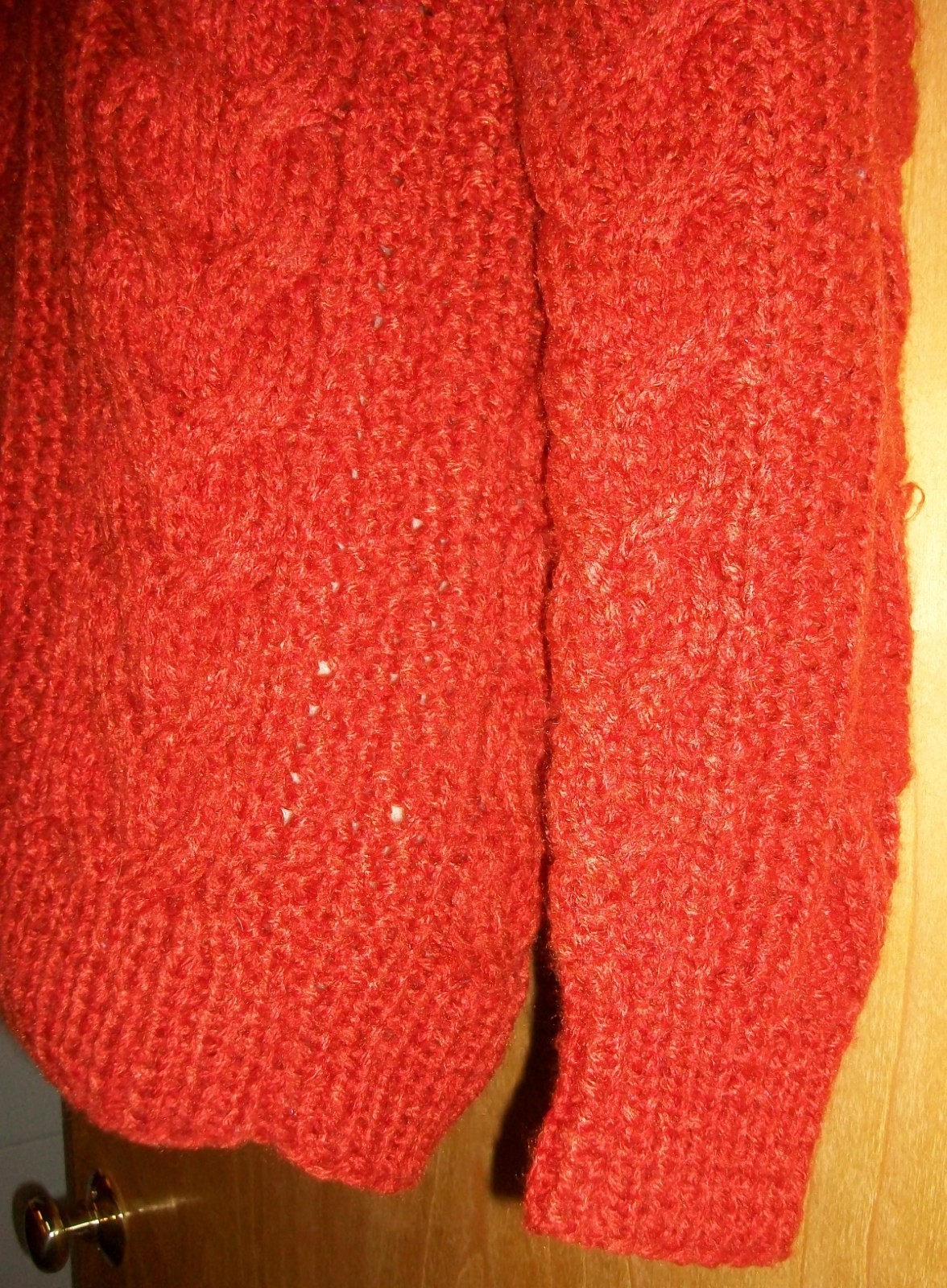 Vintage Hukapoo Paprika Orange Acrylic Cable Knit Pullover V-neck Sweater MEDIUM