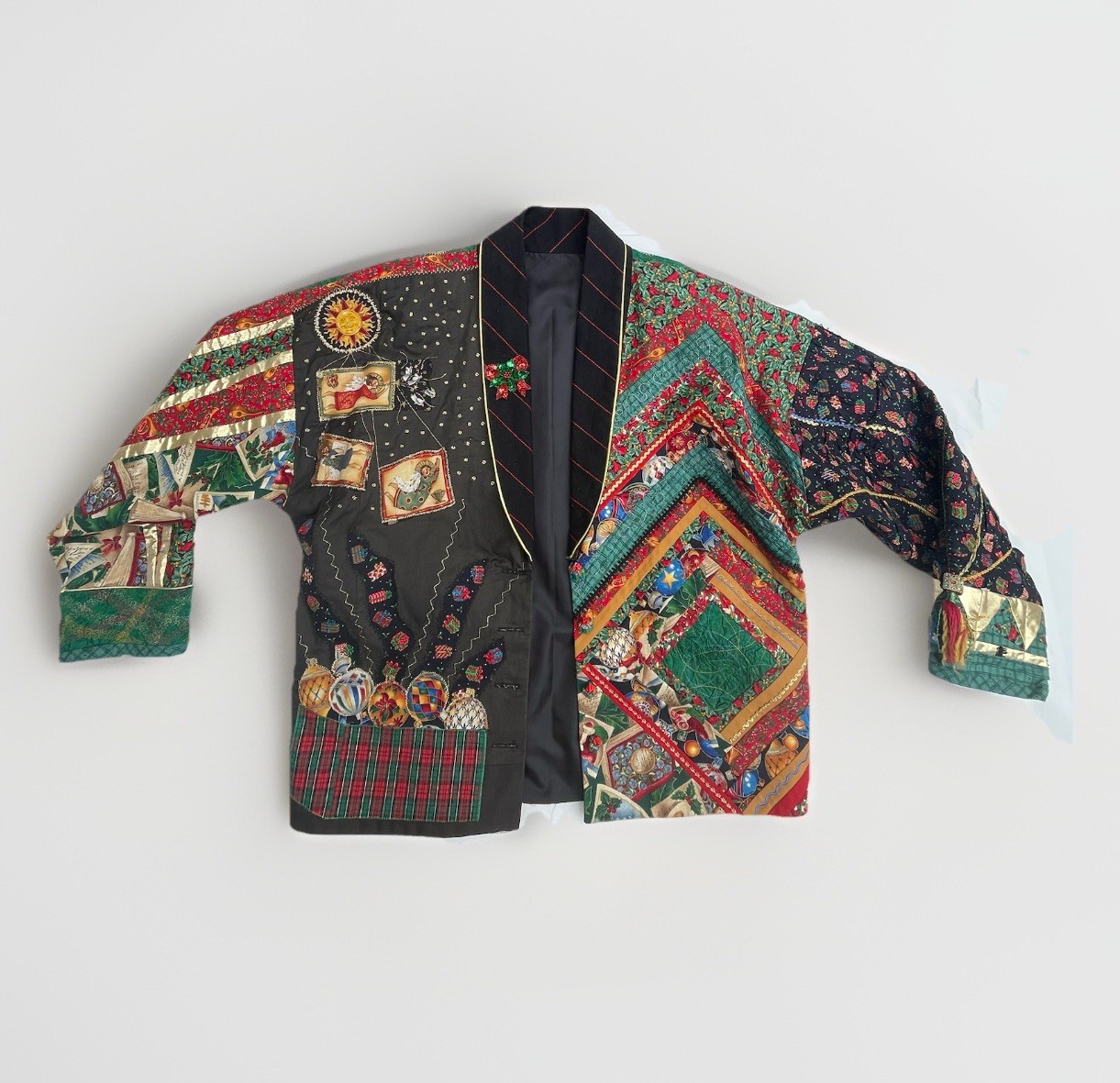 Rare Patchwork Quilt Jacket XL Color Blocking Contrast Handmade Unique Women