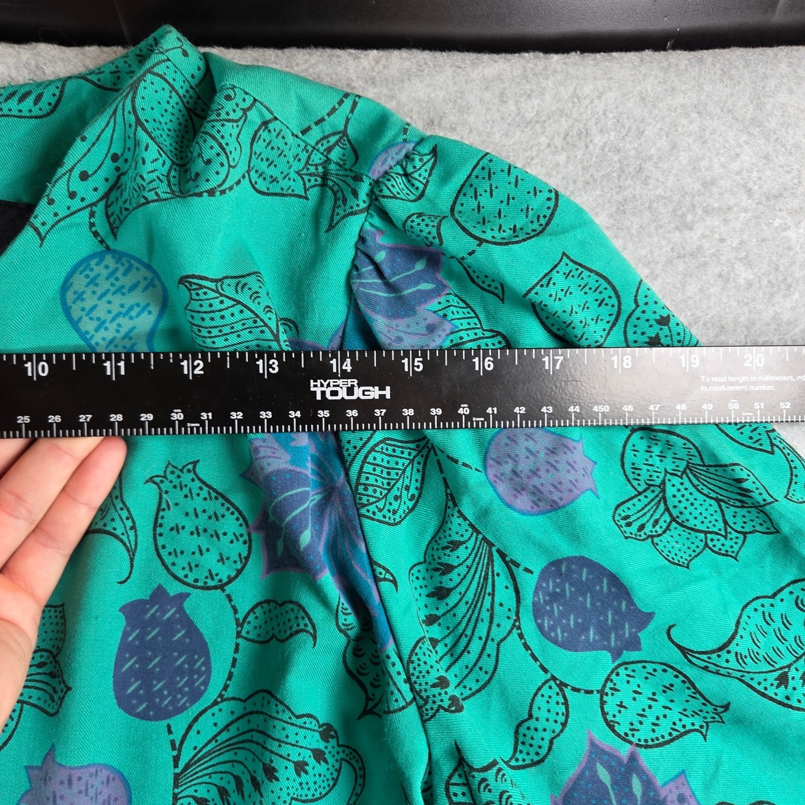 RGY Vintage Floral Midi Dress Womens Medium Teal Green Elastic Waist 80s Retro