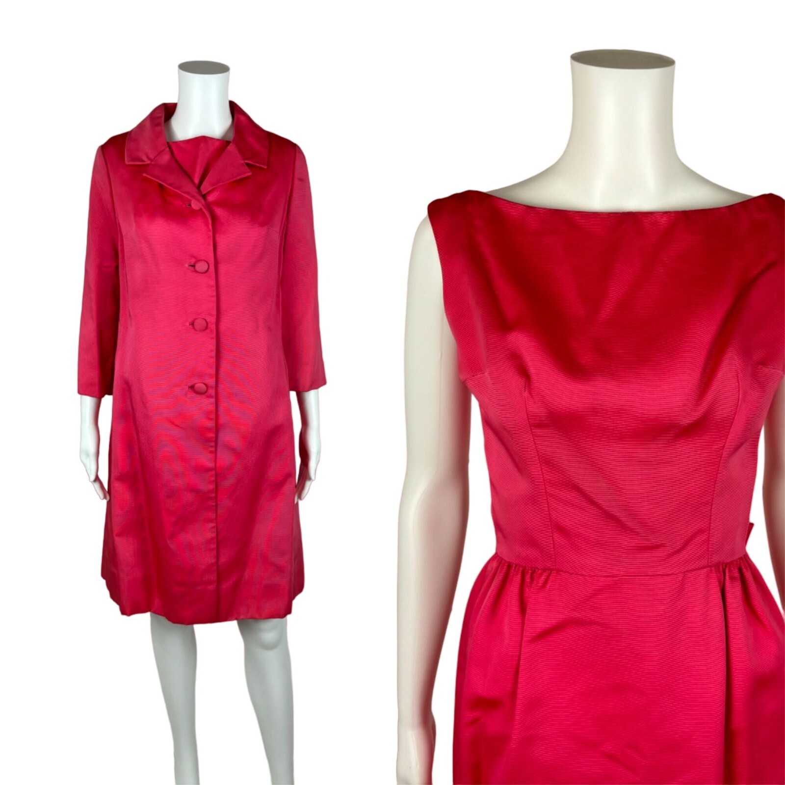 Vintage 60s Fuchsia Suit Women’s XXS Bow Back Dress Coat Set Barbiecore