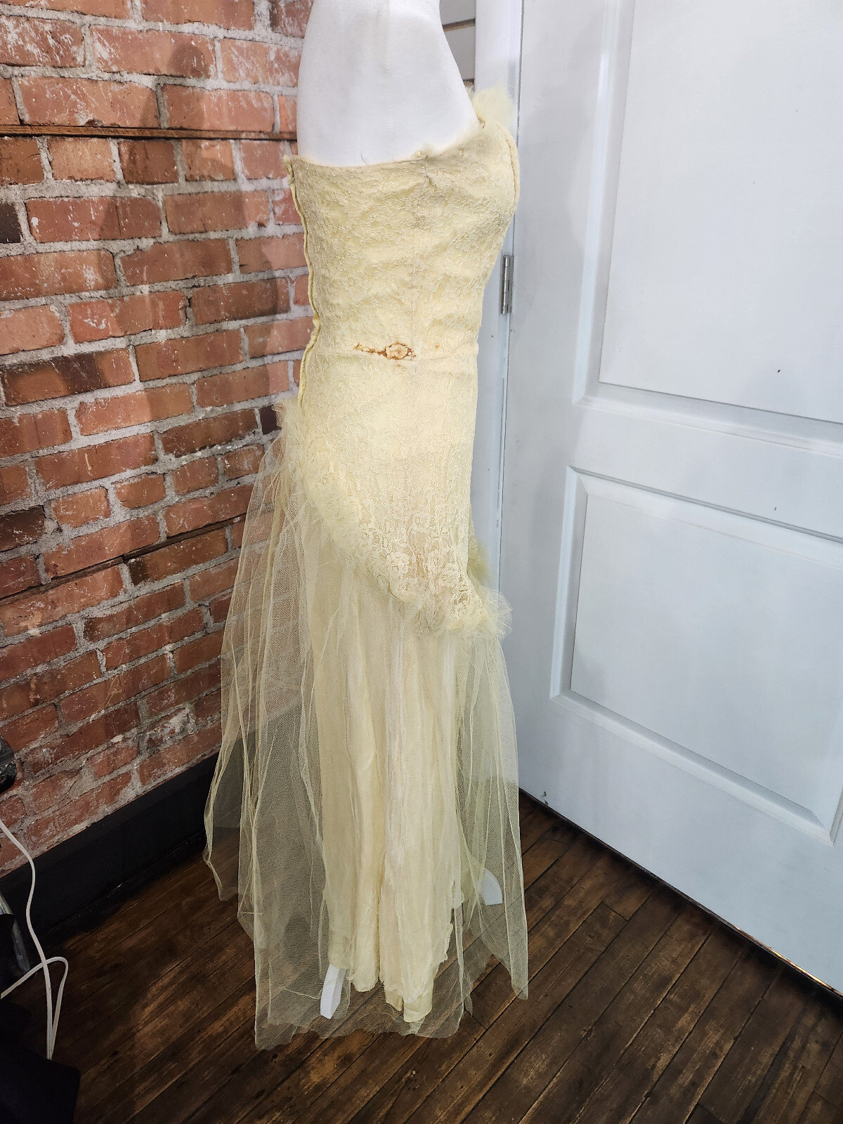 Vintage 1950’s Yellow Lace Tulle Party Prom Wedding Dress Gown Size 4 Small