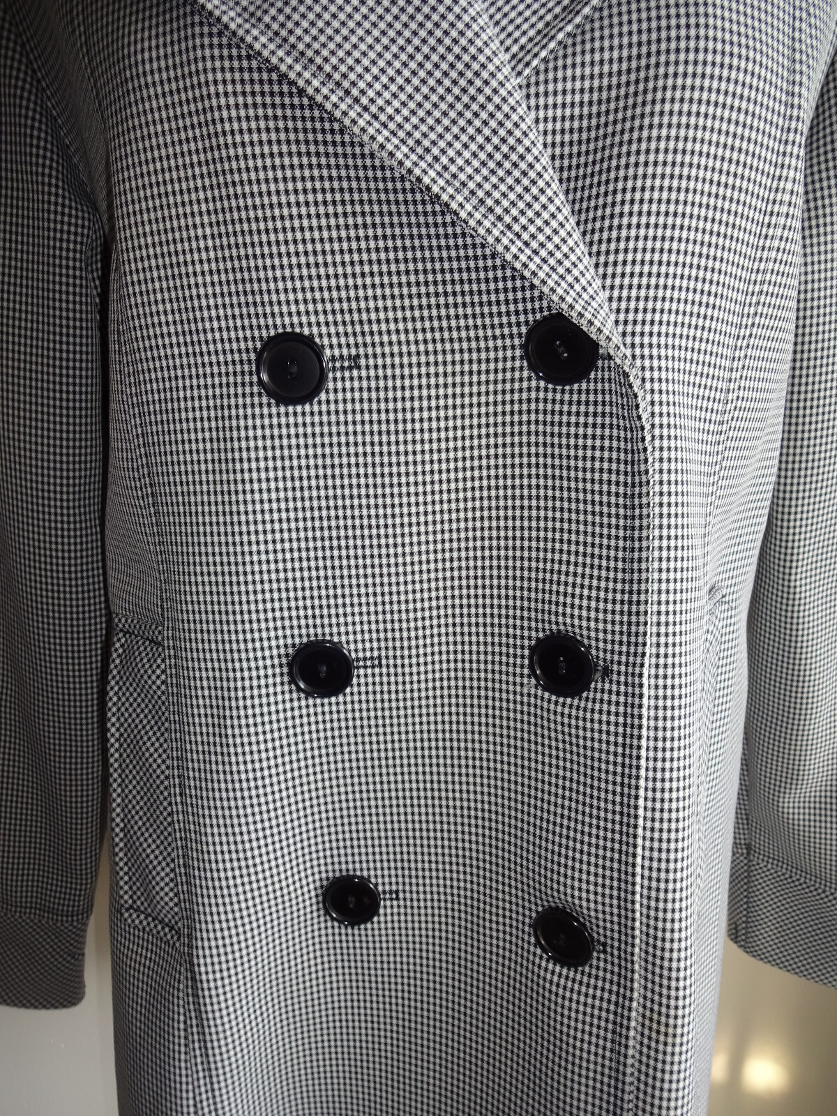 Womens Vintage Wrapper Houndstooth Double Breasted Jacket M Black White USA