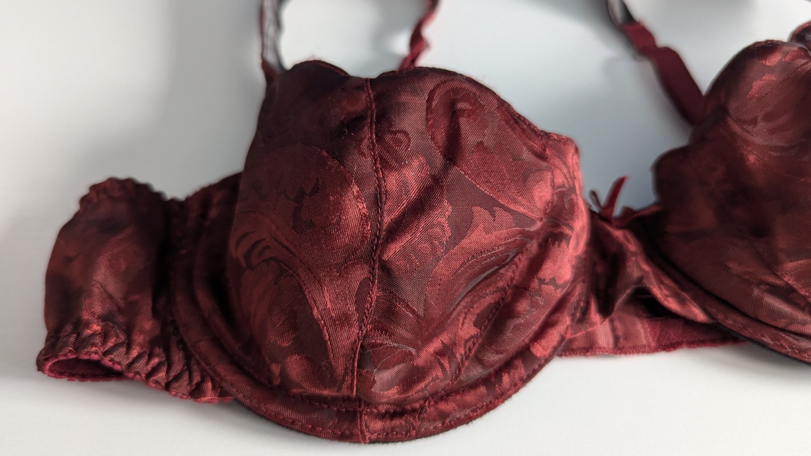Vtg 1990s Second Skin Scalloped Bra 34B Wine Burgundy Vintage Floral Brocade