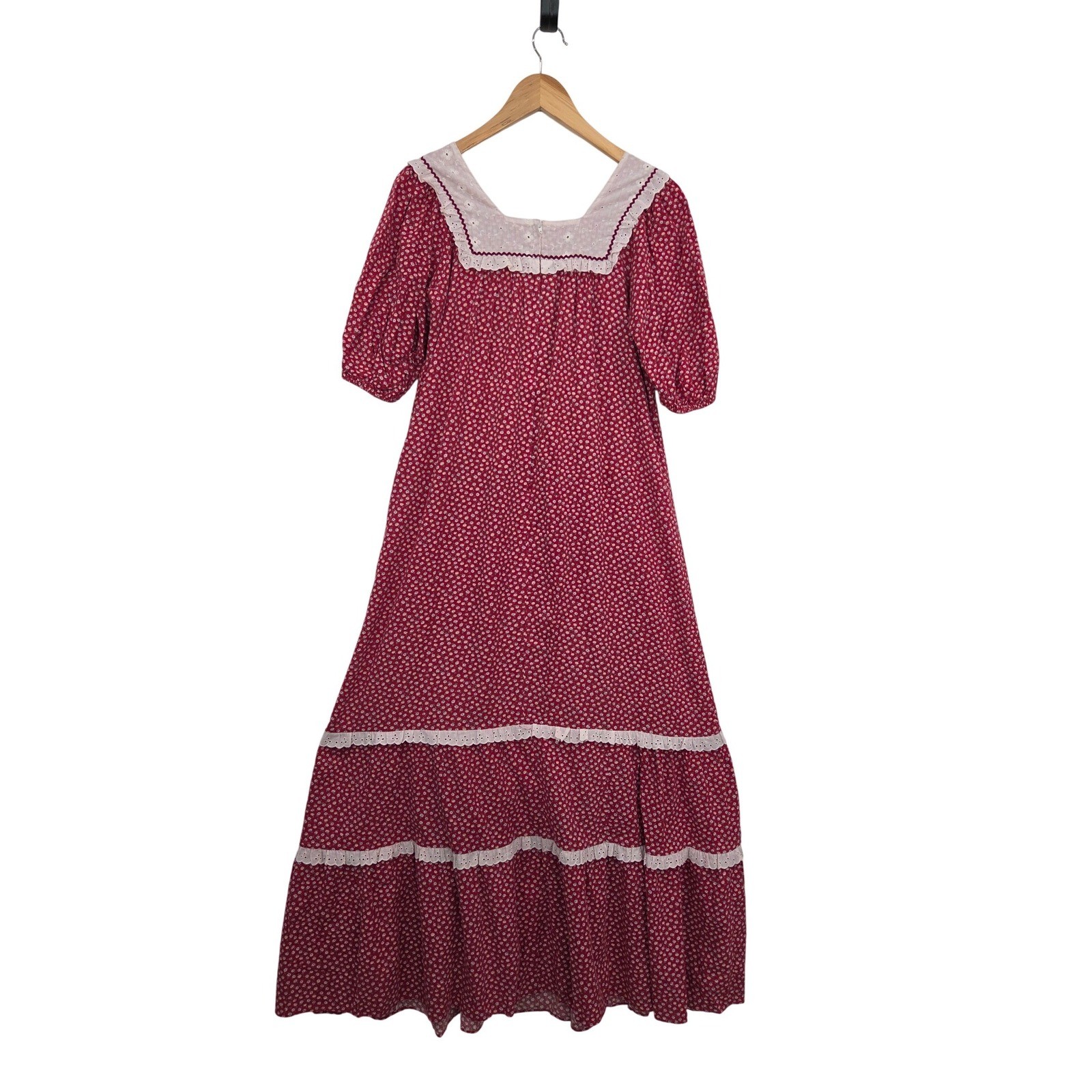 McInerny Vtg 70s Hawaiian Floral Cotton Prairie Maxi Dress S Eyelet Yoke Tiered